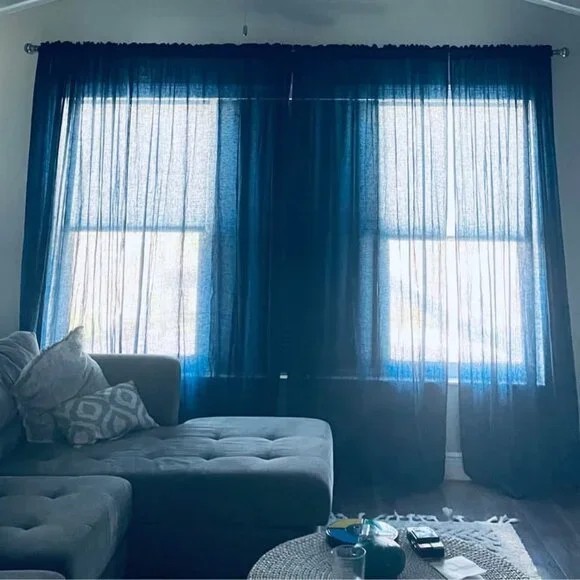 Unbranded 48W x 82L Navy Linen Blend Drapes. Set of 2