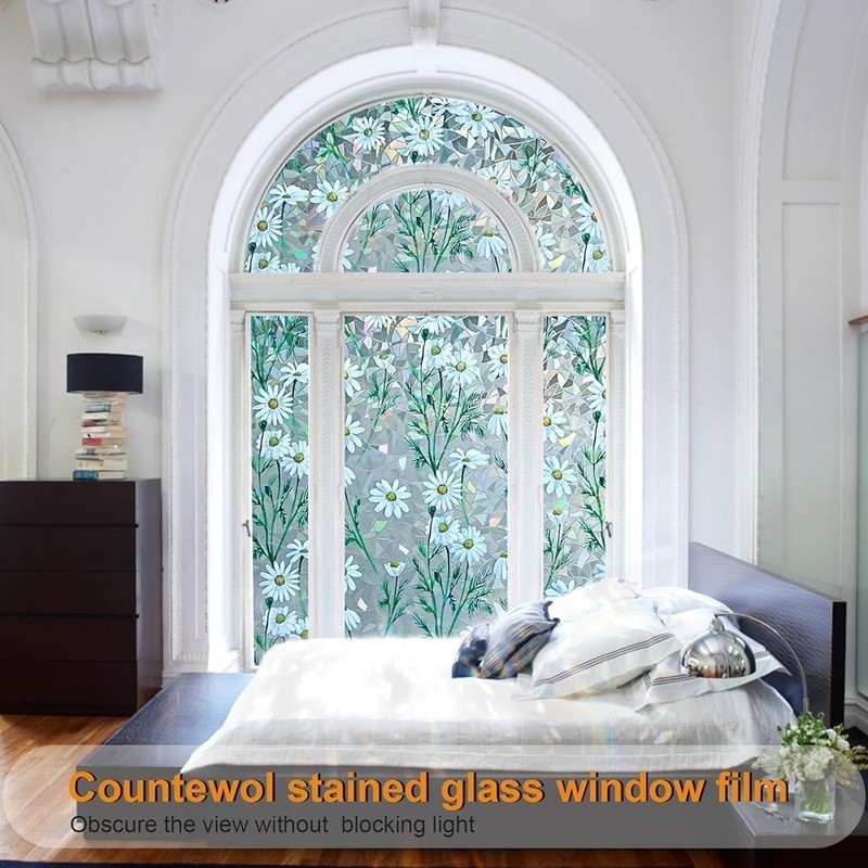 Leaf Pattern Window Film Privacy Light Control Easy Install Removable 17.5×78.7