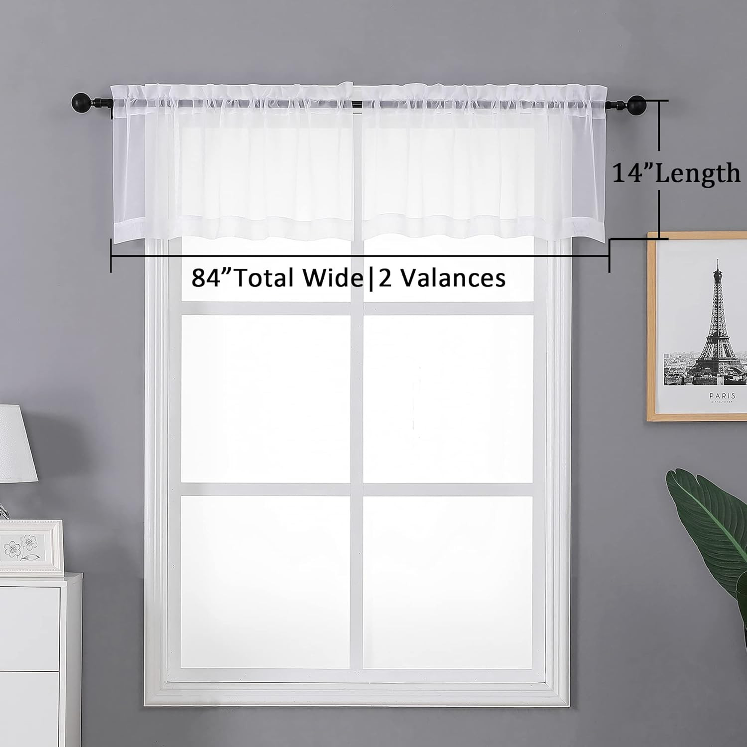 Sheer White Valances for Windows 2 Pack, Small Window Curtains for Living Room B
