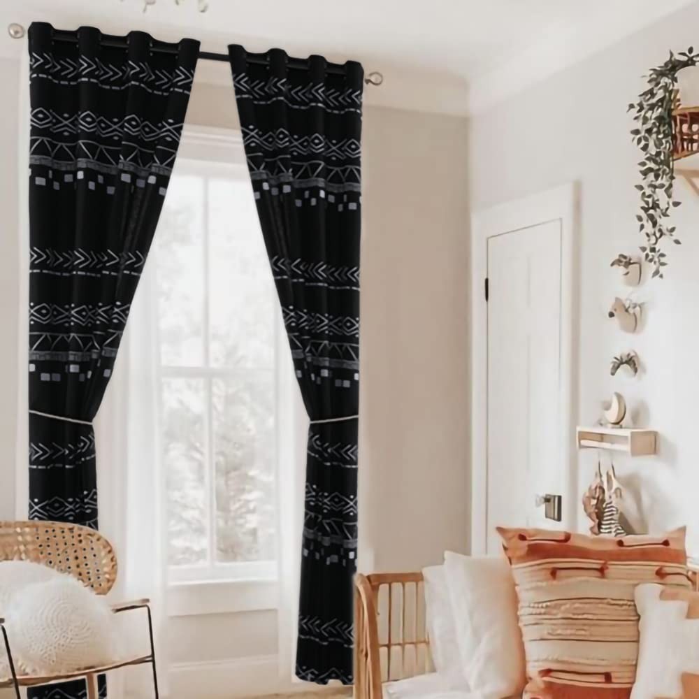 Black Curtains 84 Inches Long for Living Room,Beautiful Vintage Opaque Sheer/Sem