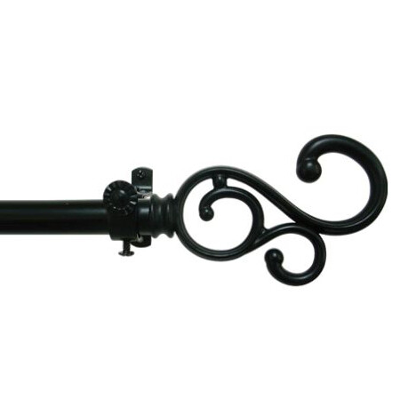 Black Adjustable Window Decorative Curtain Rods with Scroll Finials Set