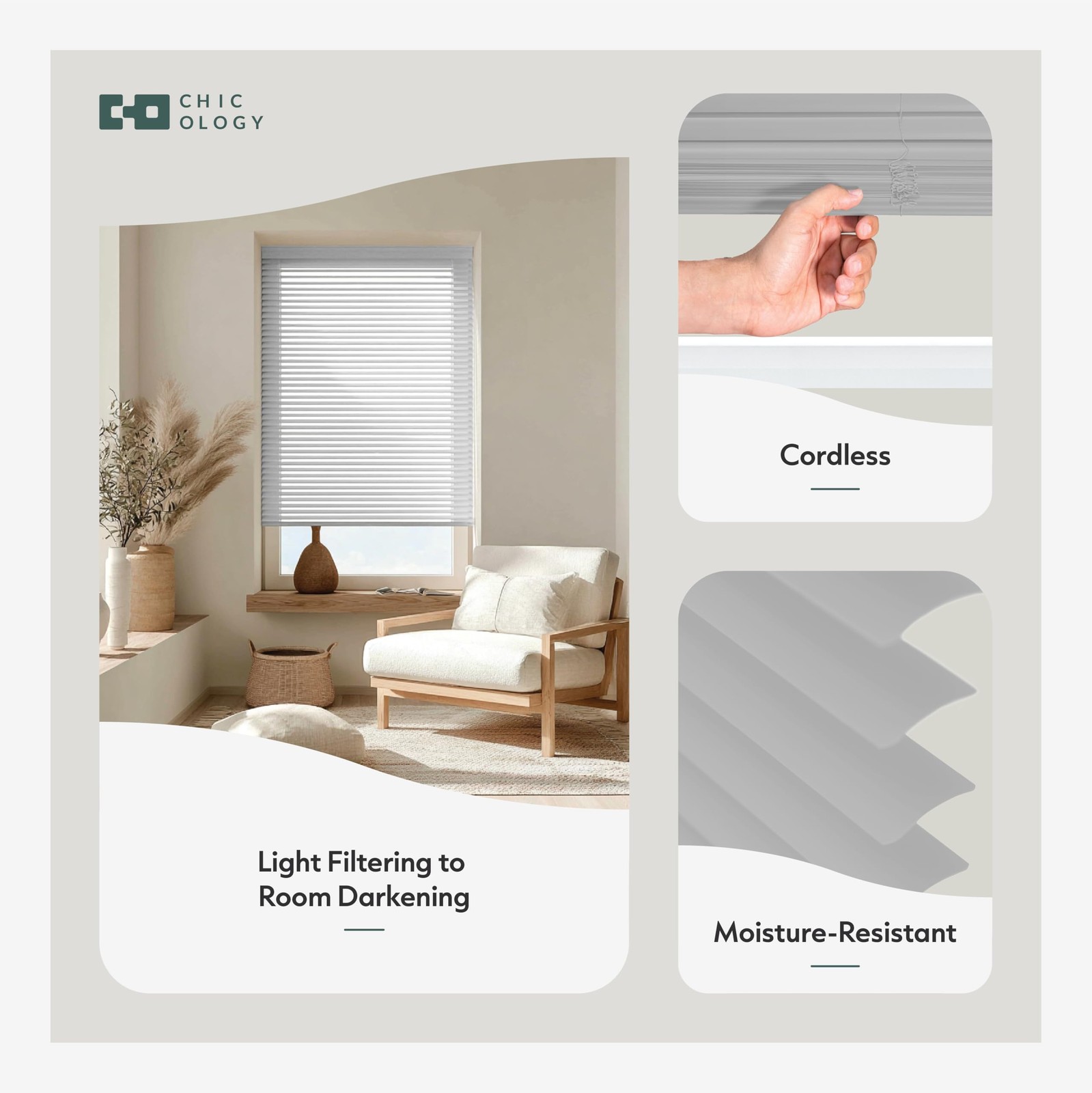 Chicology Cordless Mini Blinds For Indoor Windows 46 W X 72 H Gray Vinyl 1
