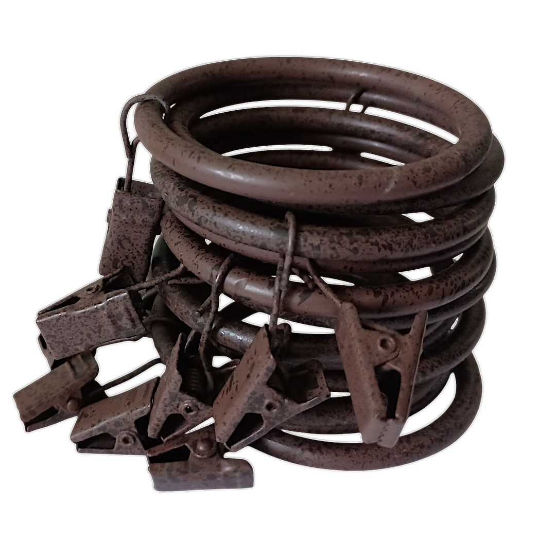 12 Metal Curtain Drapery Rod Rings With Clips Dark Brown Bronze Farmhouse Tuscan