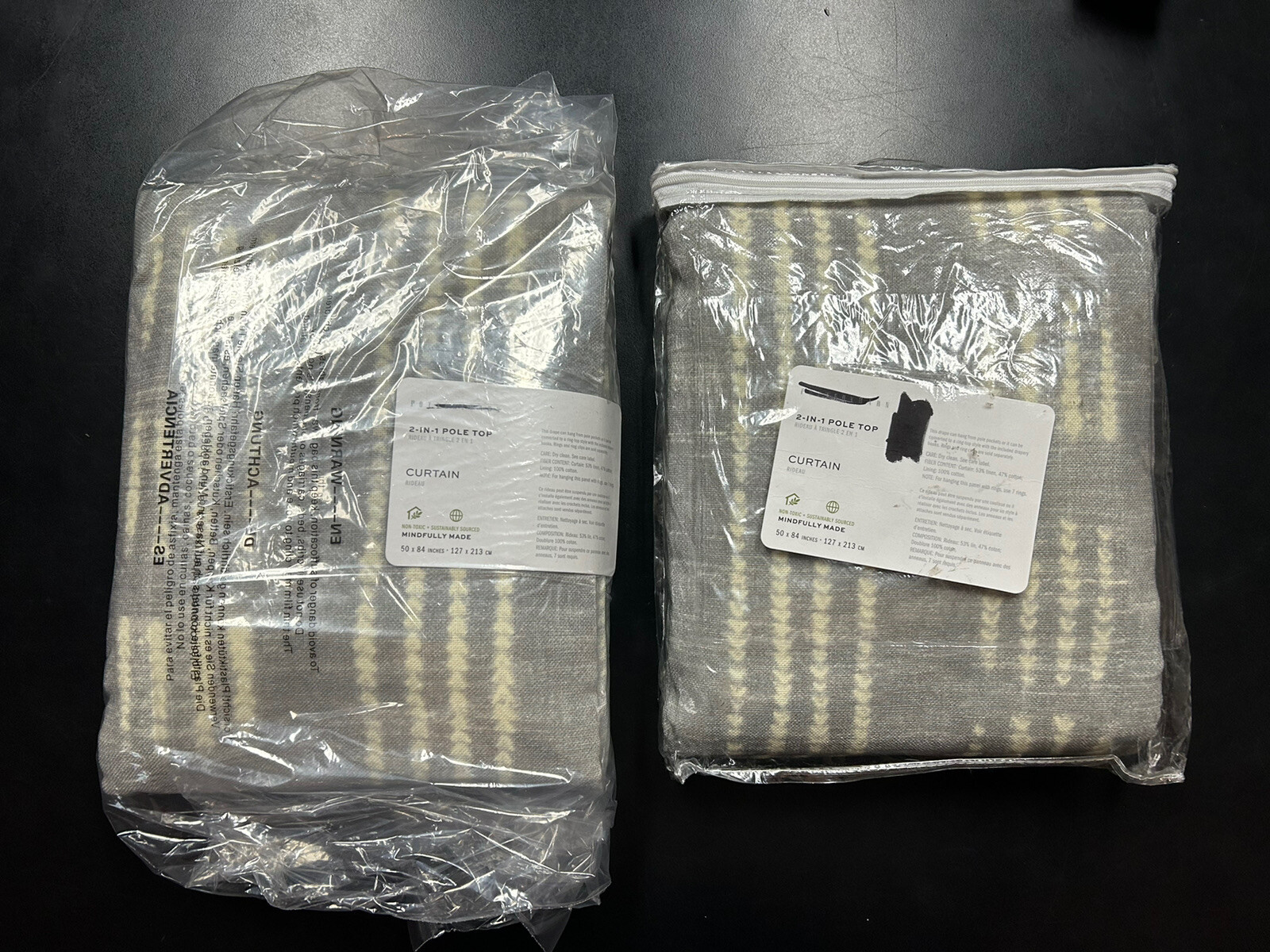 Pair of Pottery Barn Shibori Dot Linen Cotton Curtain Panels Gray 84×50 NEW $318