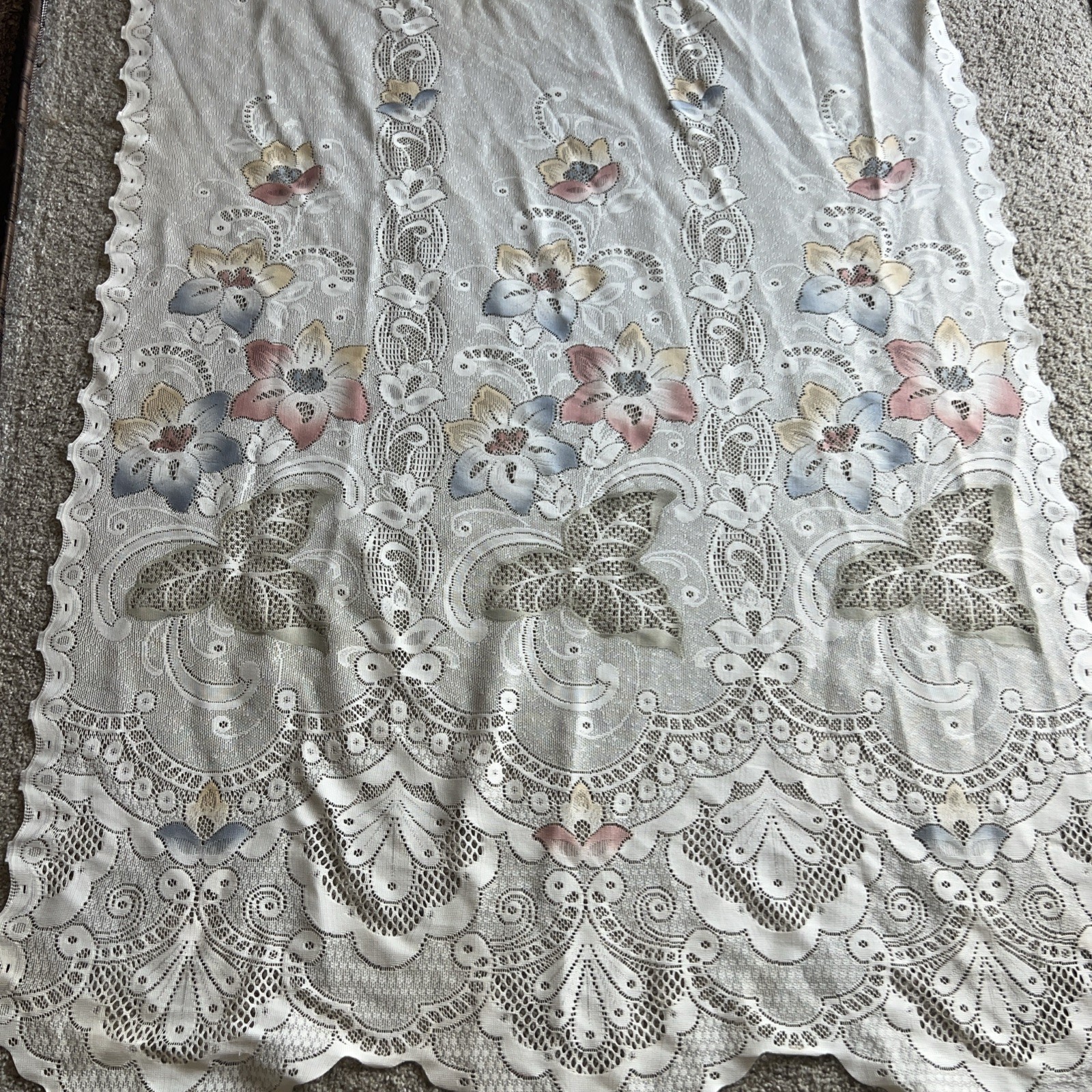 Lace Blue Pink and Yellow Floral Curtain panels set of 2 Each Panel Is 37”Wx77”L