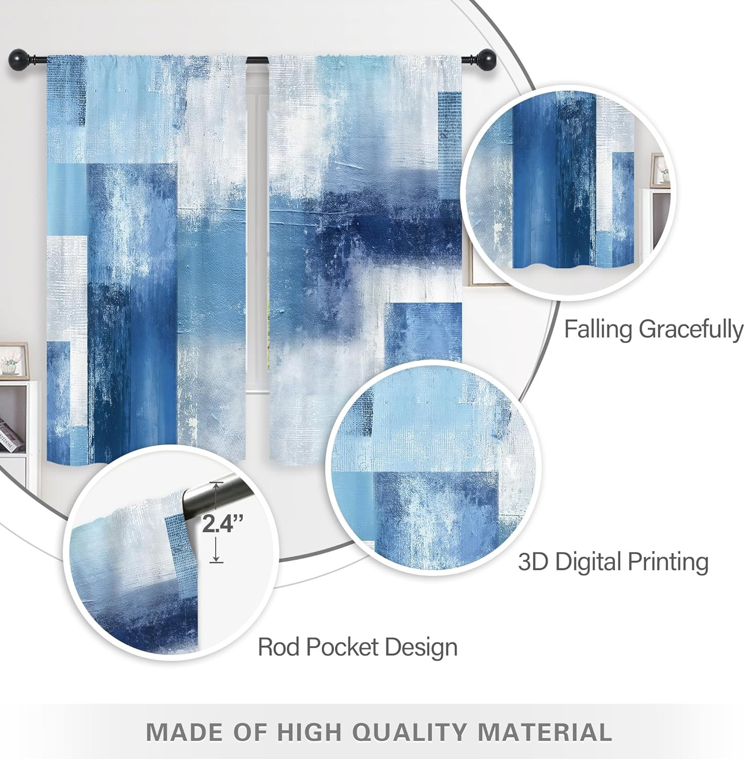 Navy Blue Abstract Modern Curtains Contemporary Cool Mens Rustic Contemporary Ae