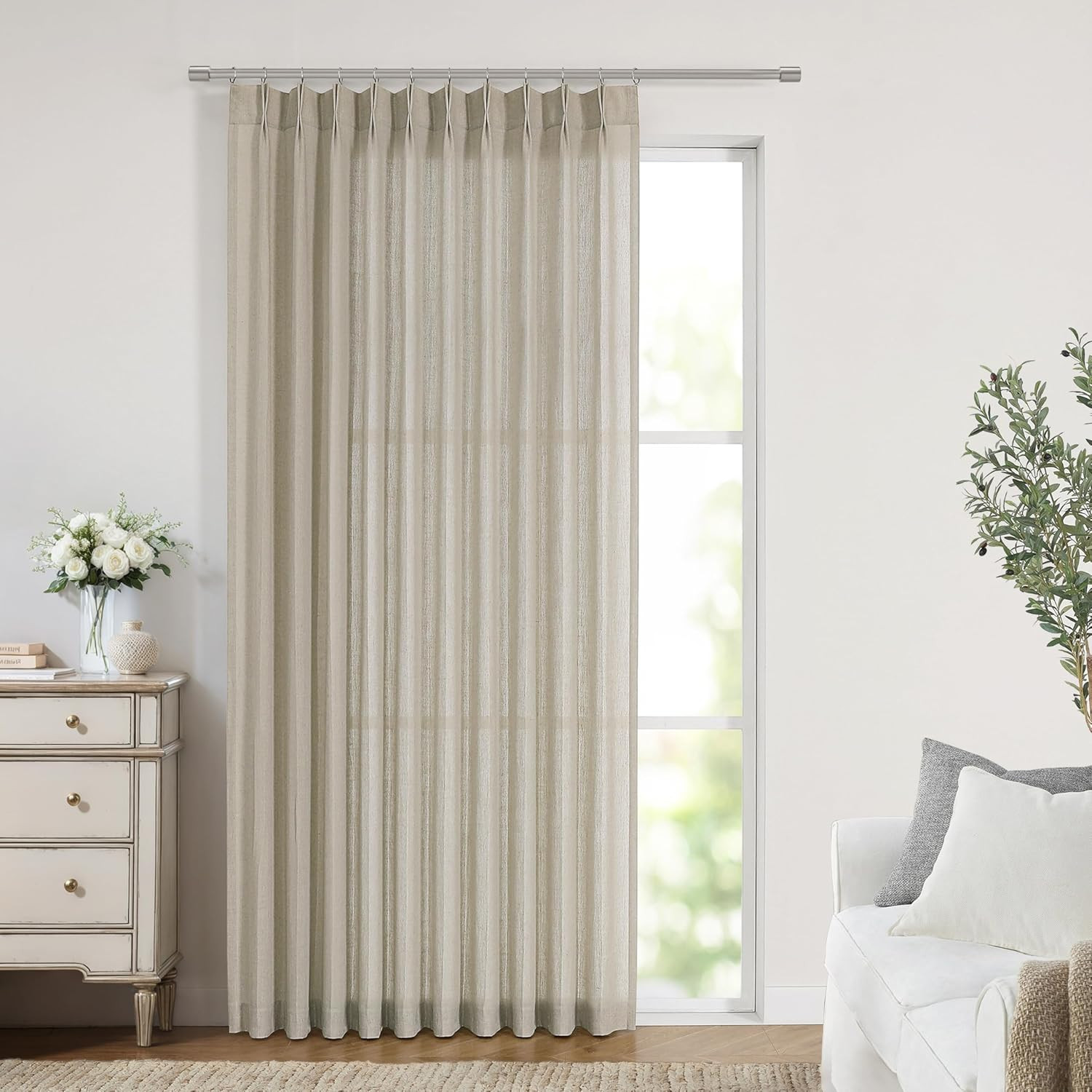Sand Pleated Semi-Sheer Curtains 60″x84″ – Light Filtering Drapes for Home