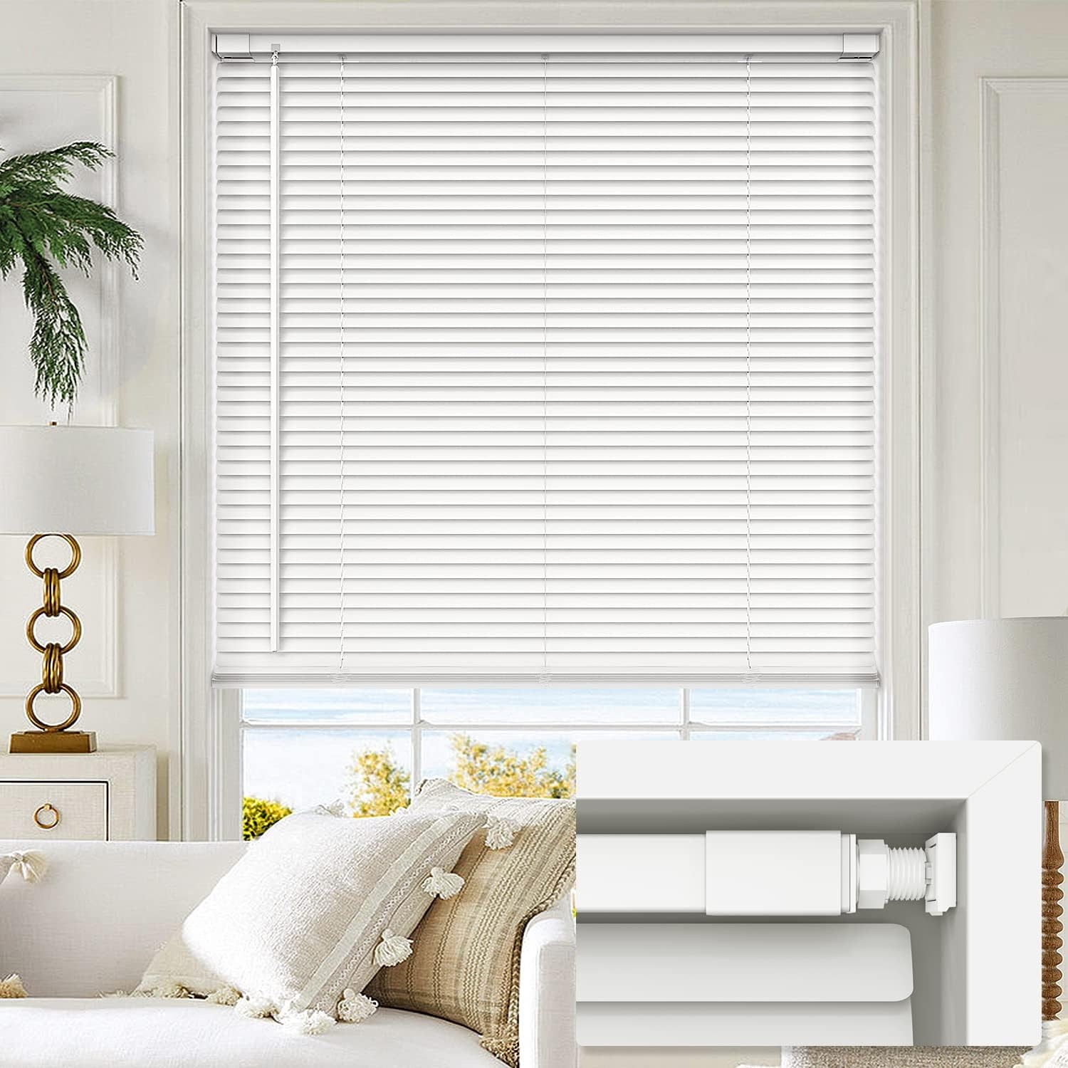 LazBlinds No Tools No Drill Cordless 1″ Vinyl Mini Blinds 28″ W x 64″ H White