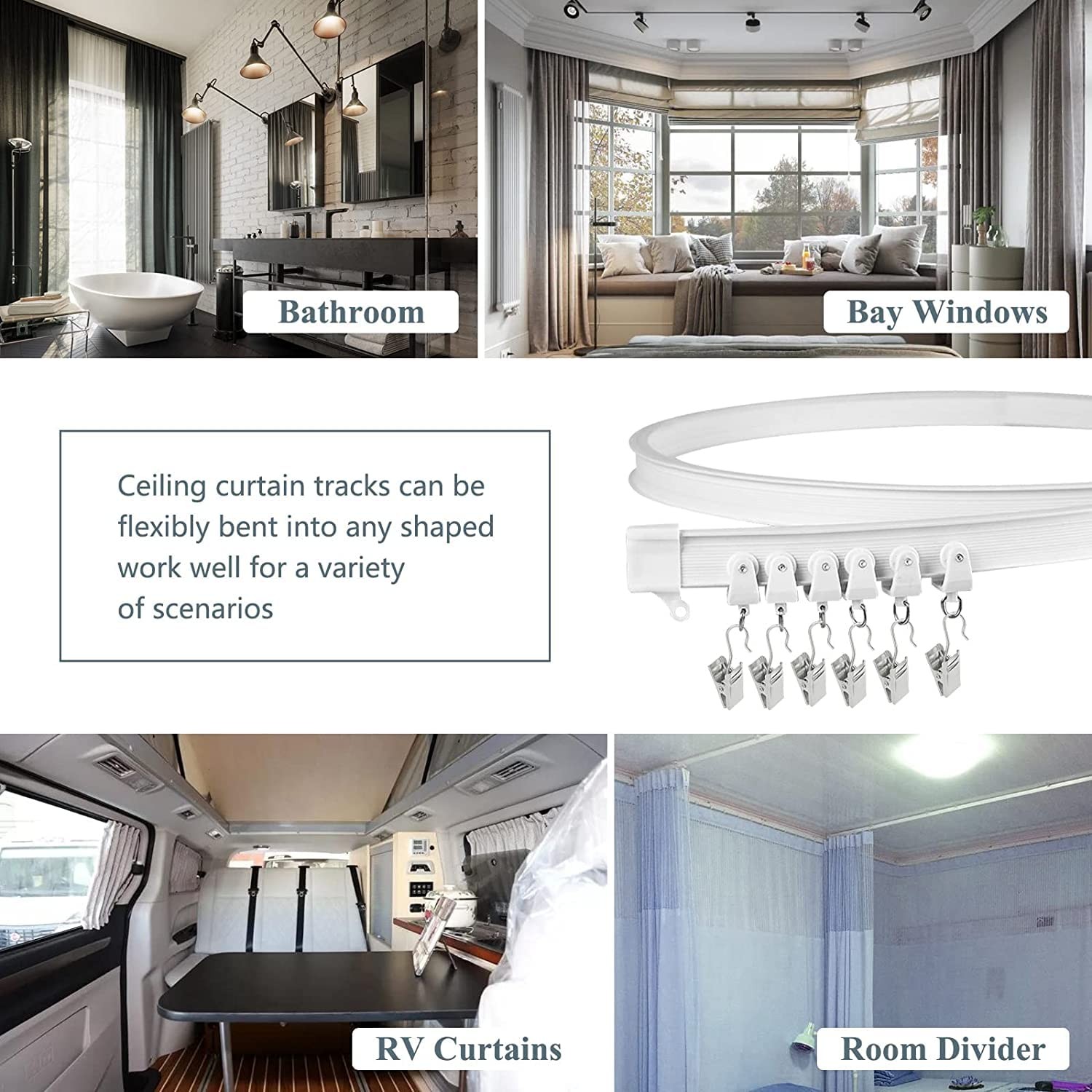 Ceiling Curtain Track Flexible Bendable Curtain Track Wall Mount Room Divider