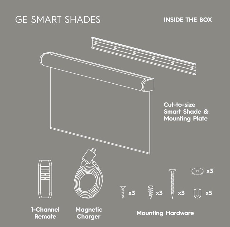 GE Smart Shade Motorized Blackout White Blind 38″ x 76″ Matter Remote Black Hdwr
