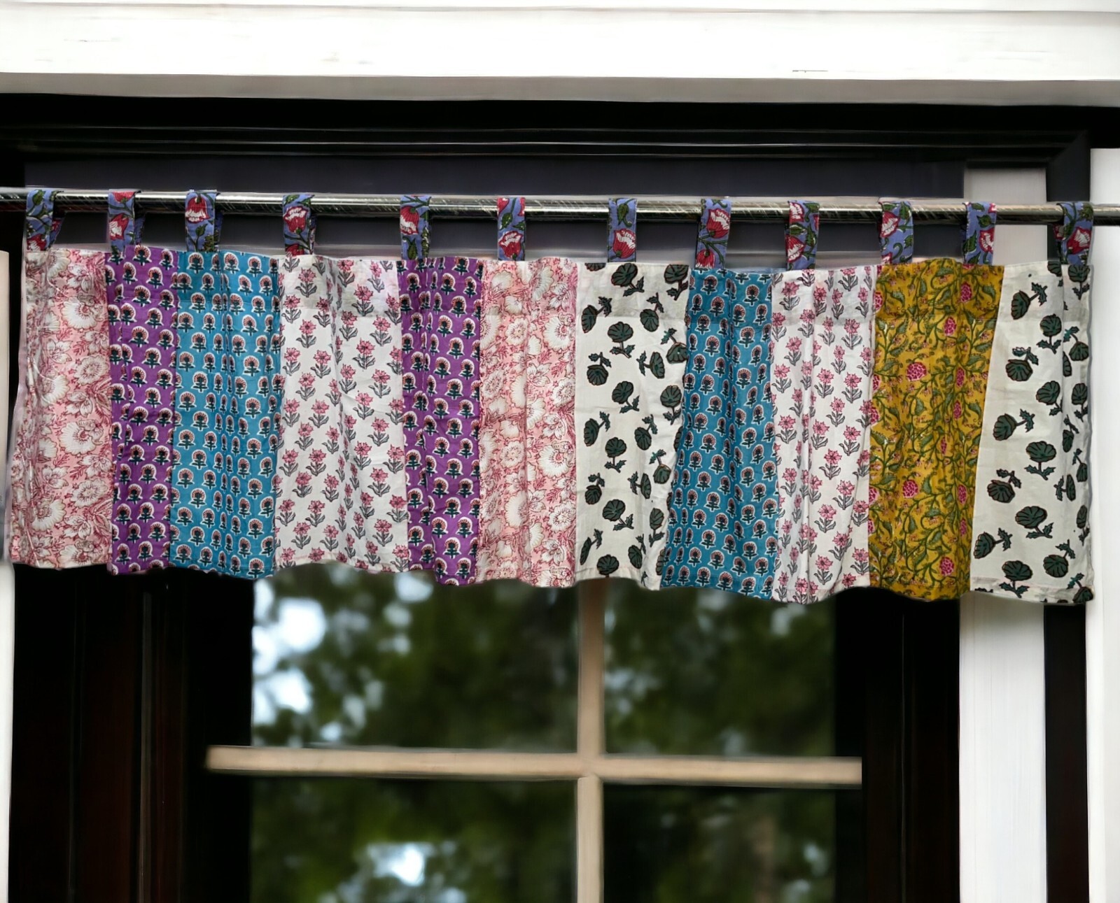 Patchwork Boho Window Curtain Valance , Multicolour Floral Rod Pocket Valances