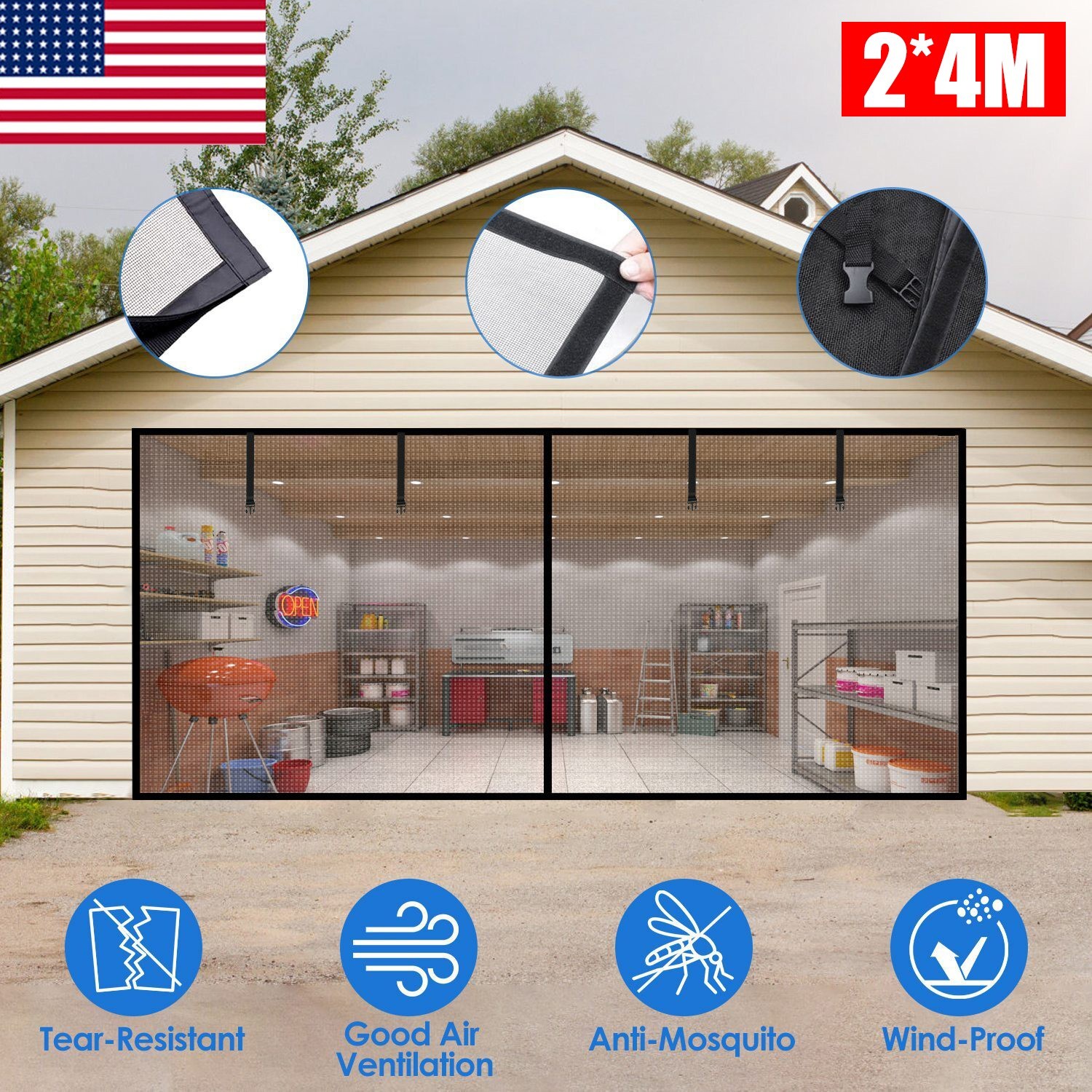 Garage Door Screen Self-adhesive Single Heavy Duty Mosquito Insects Mesh Net UK