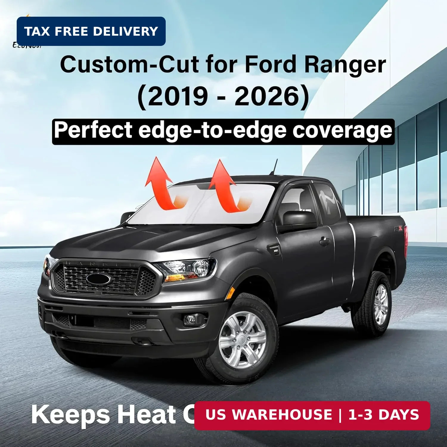 EcoNour Windshield Sunshade Compatible for Ford Ranger 2019-2024 2025 2026, Sun