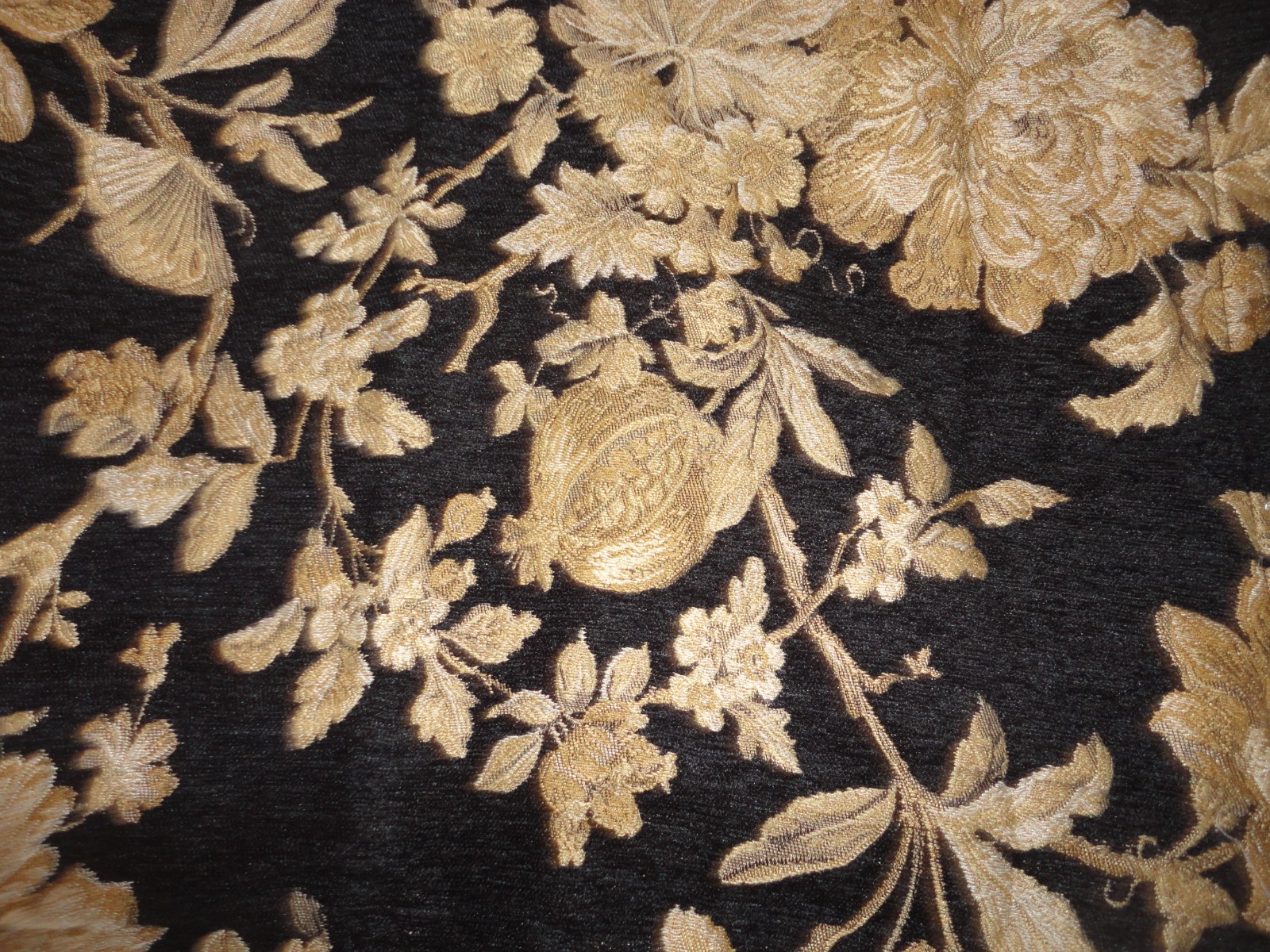 CROSCILL Pomegranate Chenille Black tan GOLD FLORAL chenille (2) PANELS 40X84