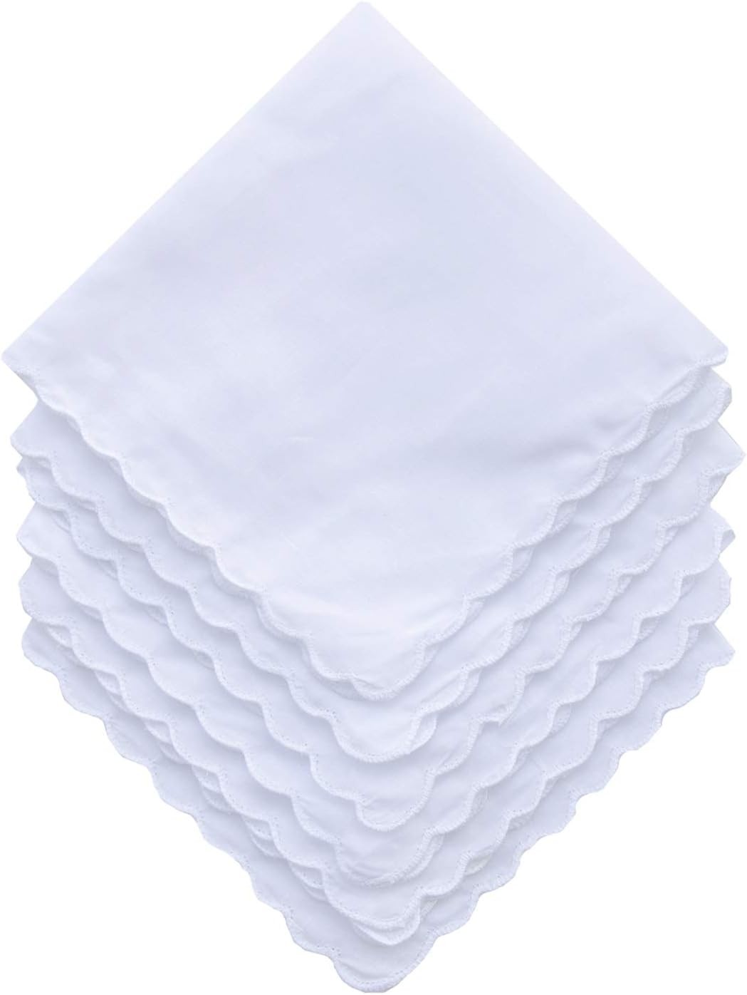 La closure Plain White 100% Cotton Handkerchiefs with Scalloped Edge 3PCS