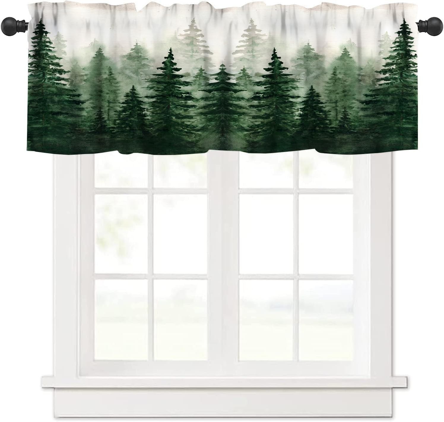 Forest Valance Curtains for Window, Nature Green Old Misty Forest Kitchen Val…