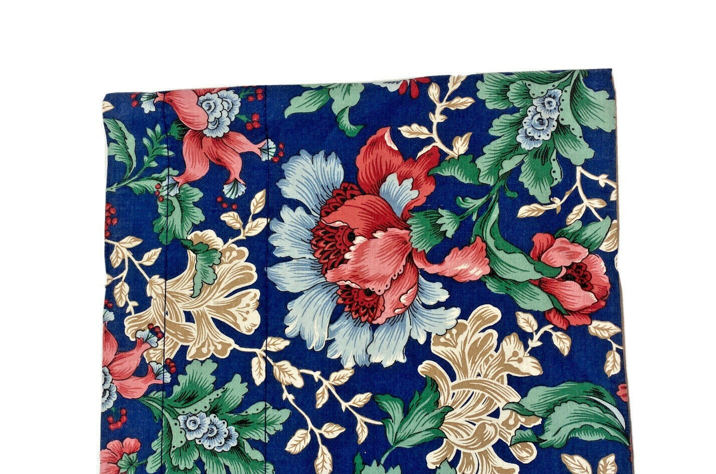 Vintage 80s Floral Dark Pattern Valance Curtain Cotton Navy Blue Print Lined