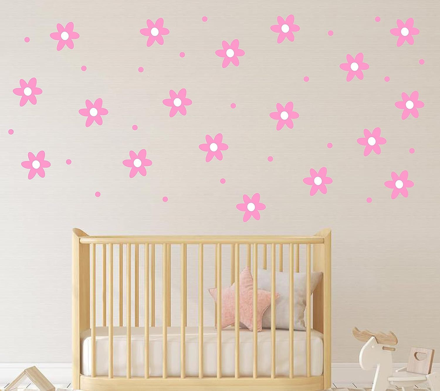 Daisy Flower with dots Wall Decals Nursery Decal Living design 1, Pink,white