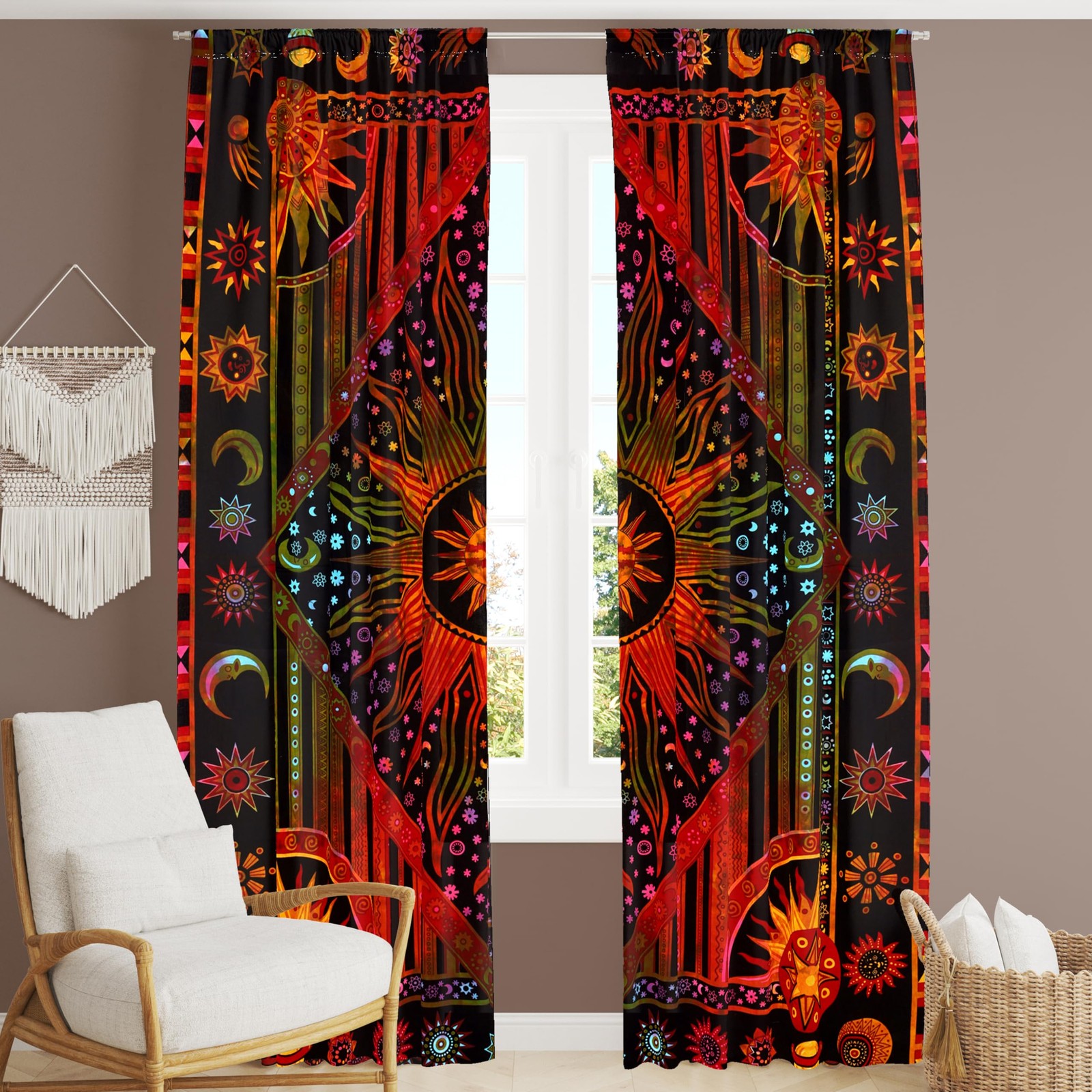 Beautiful Indian Bohemian Psychedelic Hippie Burning Sun Window Curtain Panel…