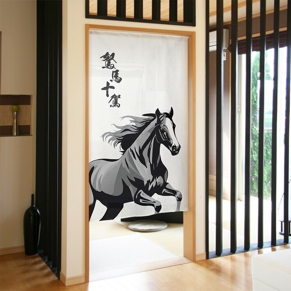 Made in Japan Traditional Japanese NEW YEAR Noren Curtain -Horse Design White