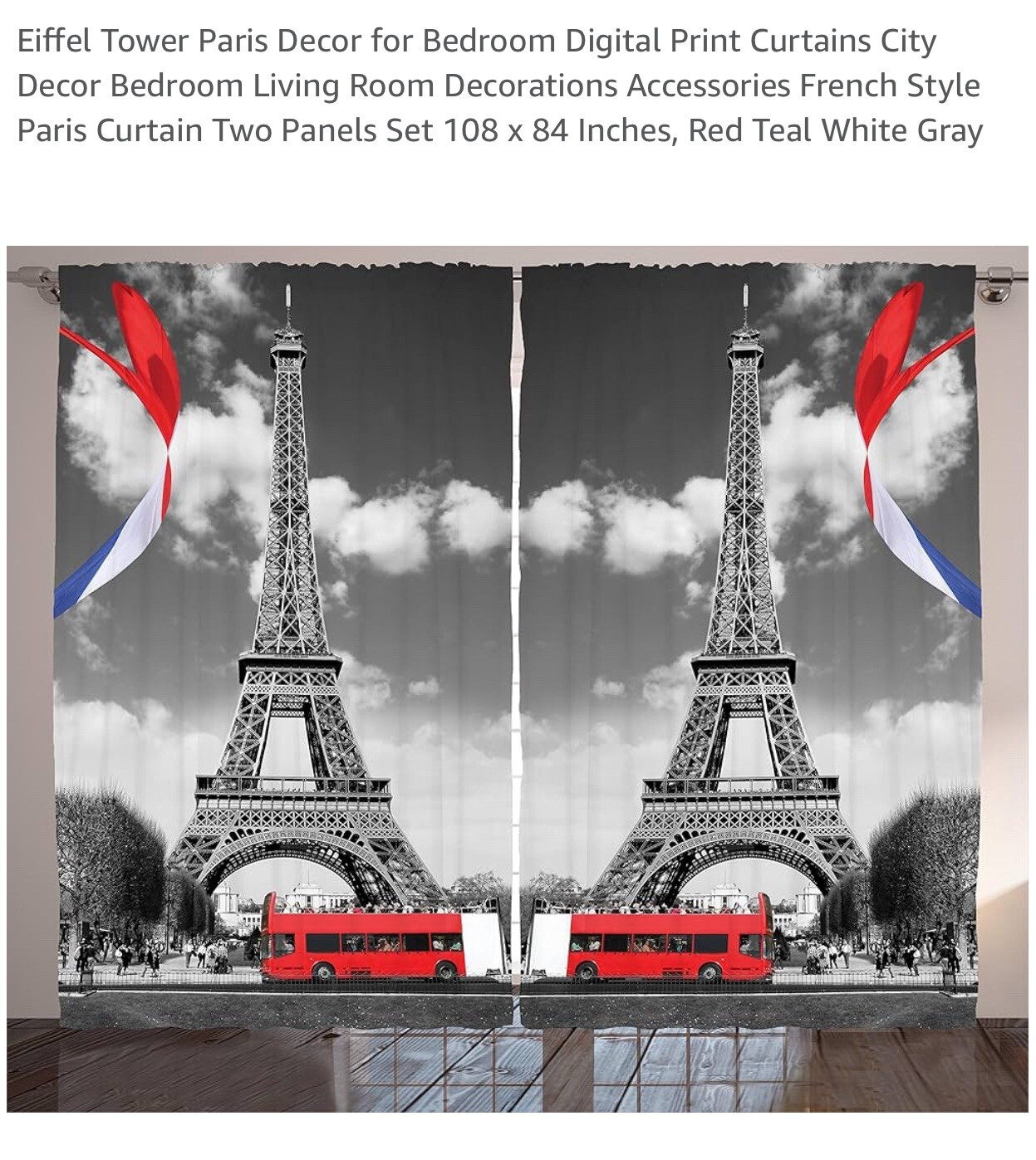 Paris Eiffel Tower Shower | Window Curtains Nylon Thick Fabric Complete Pair