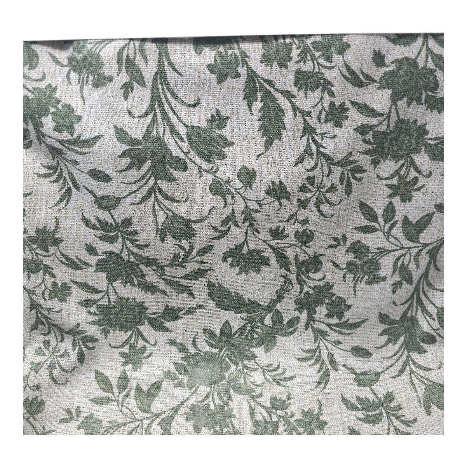 Laura Ashley Floral Print Texture Curtain Panels 38×96 Green Linen Blend Set 4