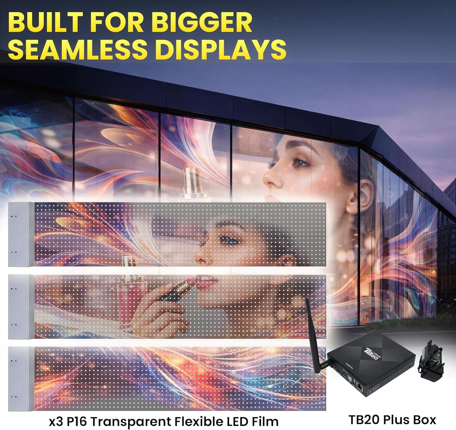 Transparent Flexible LED Film Display P16 Self Adhesive Glass Retail Screen