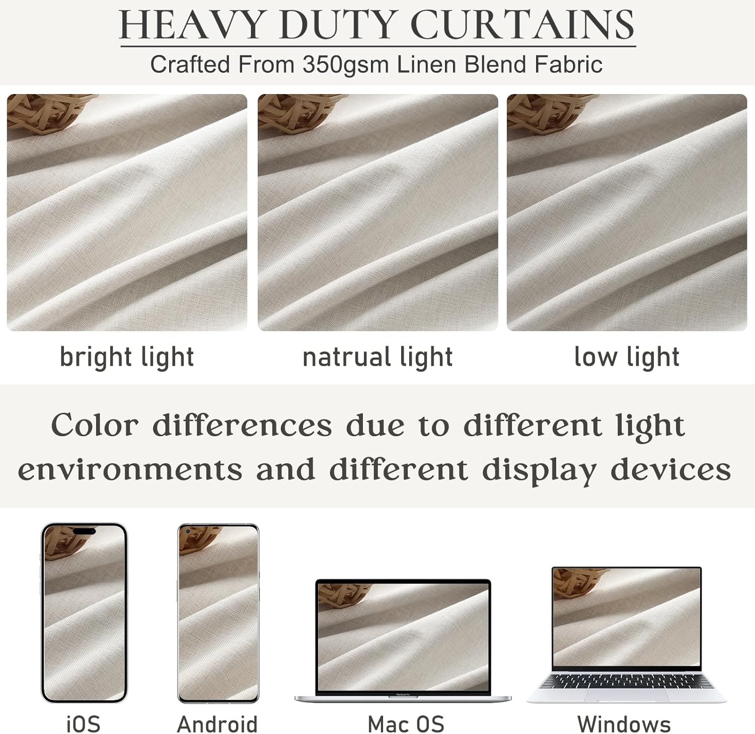 Neutral 10 ft Blackout Curtains 120 Inches Long,Linen Elegant Villa Cottage