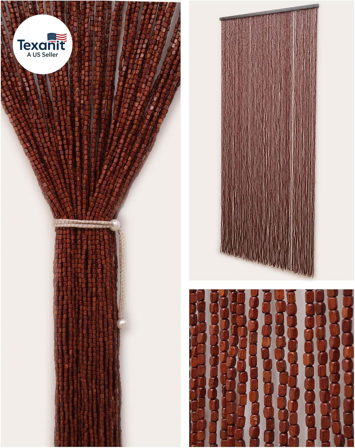 90 Strands Beaded Curtain for Doorways -35.5″X79″- Handmade Natural Beaded Curta