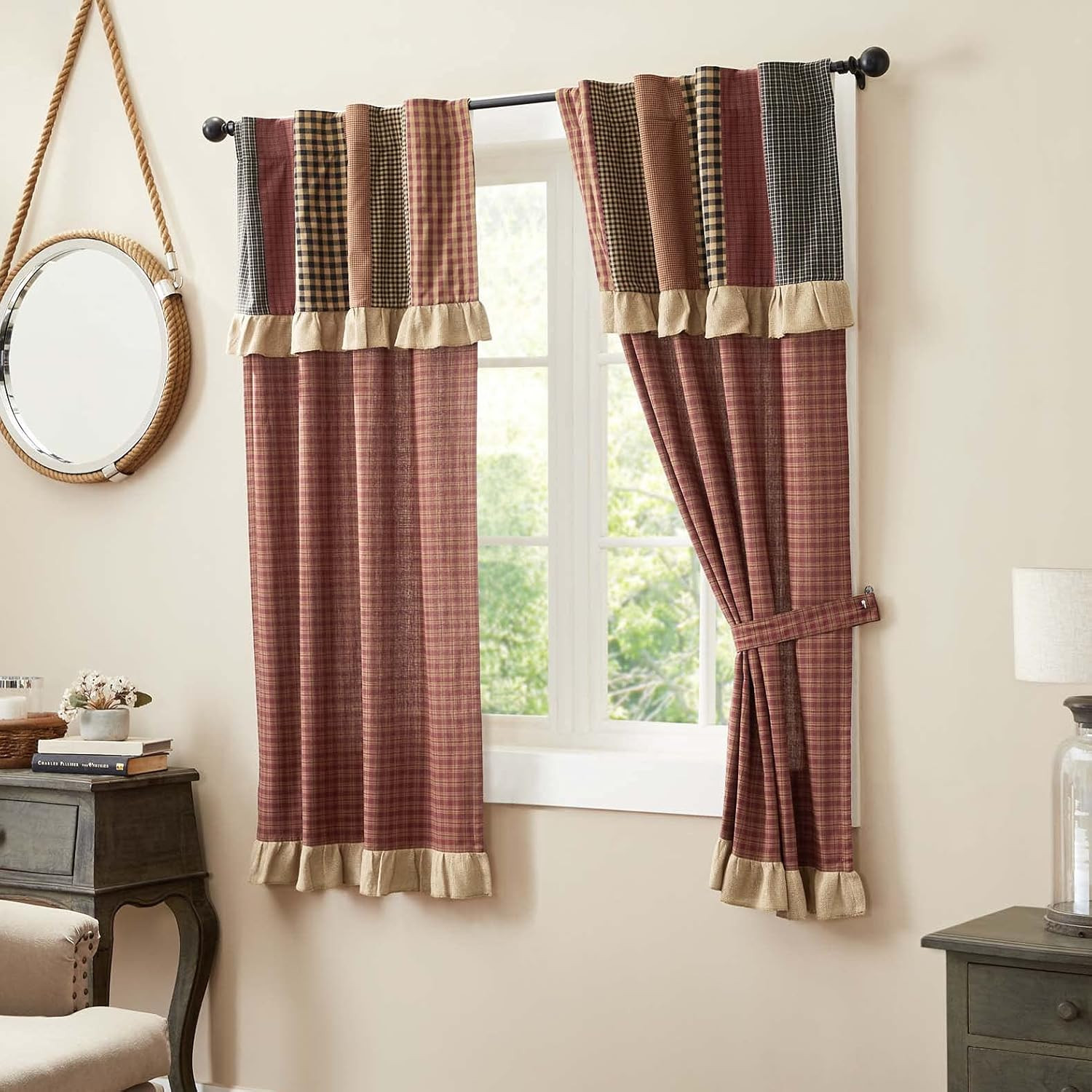 Maisie Primitive Short Curtain Panel Set with Valance, 63×36, 2 Panels