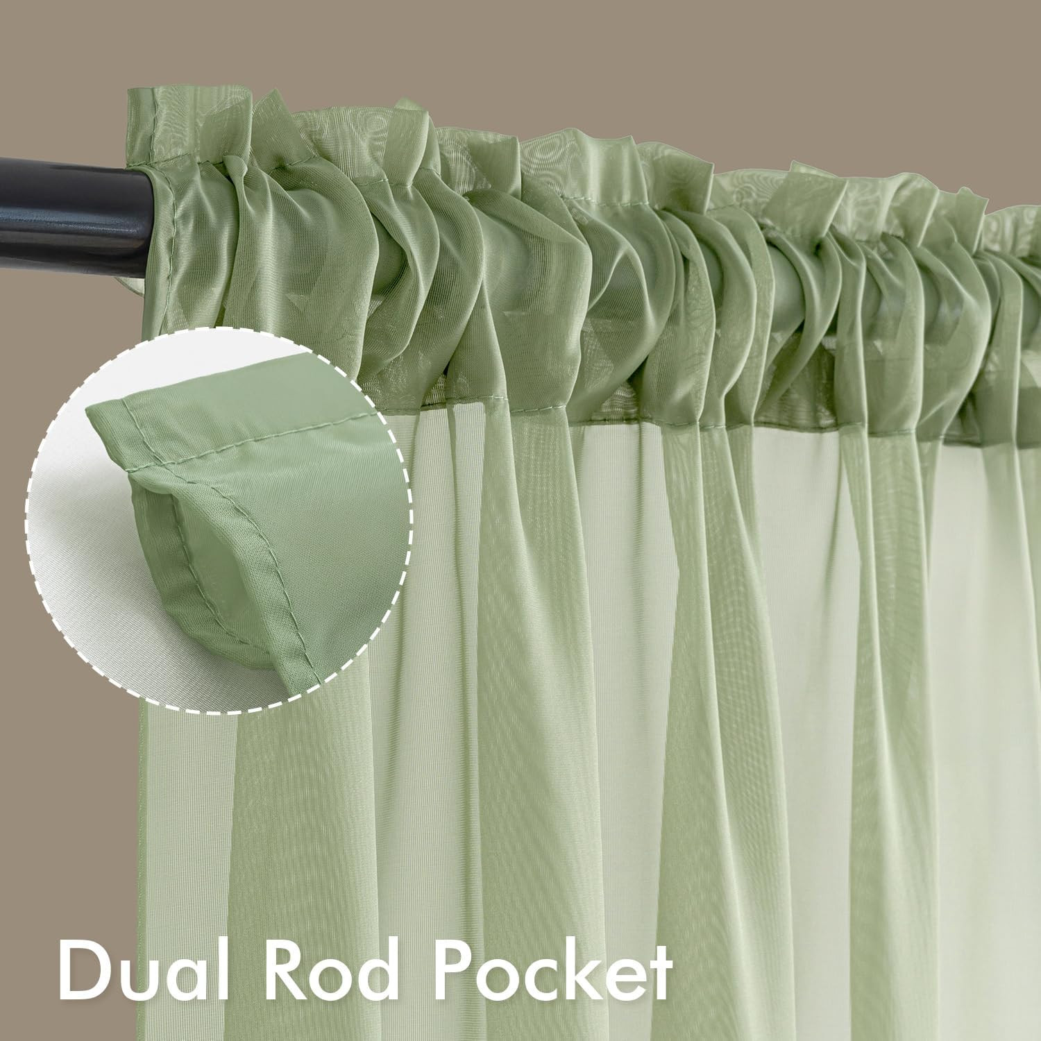 MIULEE Sage Green Sheer Curtains 84 Inches Long, 4 Panels Set, Light Filtering R