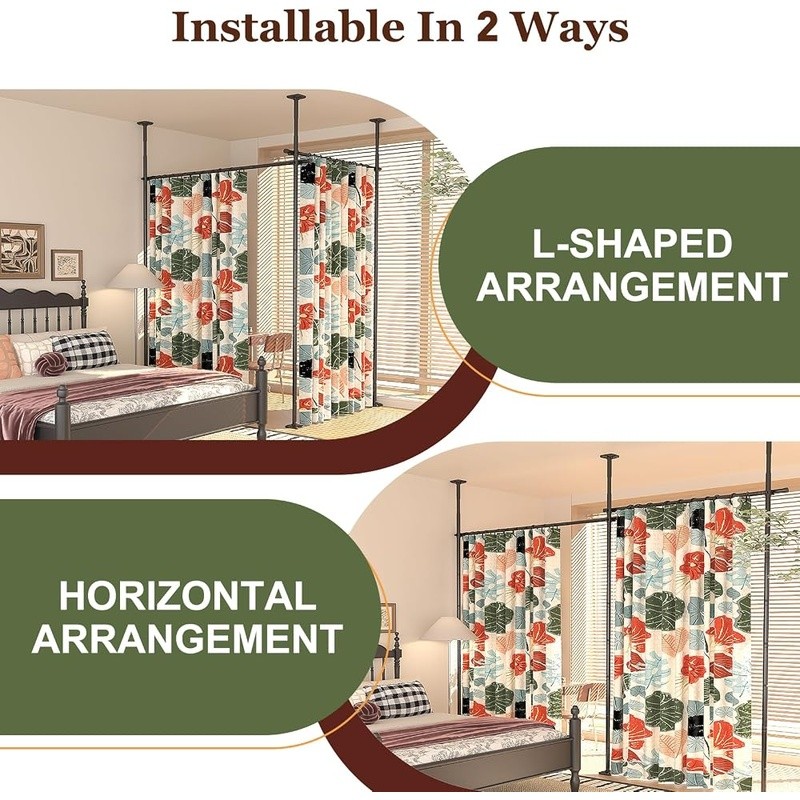 Tension Mounted Room Divider Curtain Rod Adjustable Lightweight Space Separator