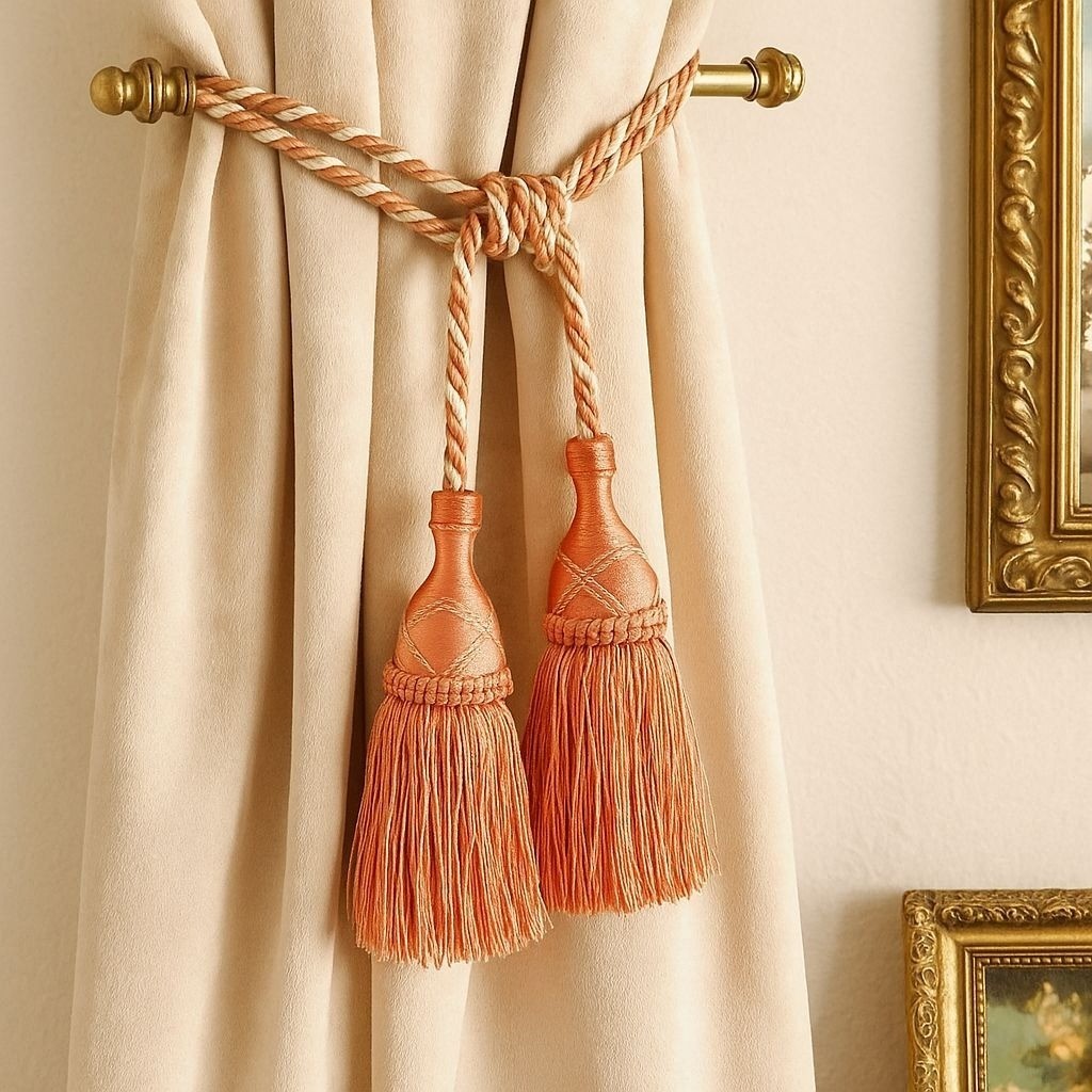 Romantic Elegant Curtain Tieback Set of 2 Peach Tassels VTG French Glam Window