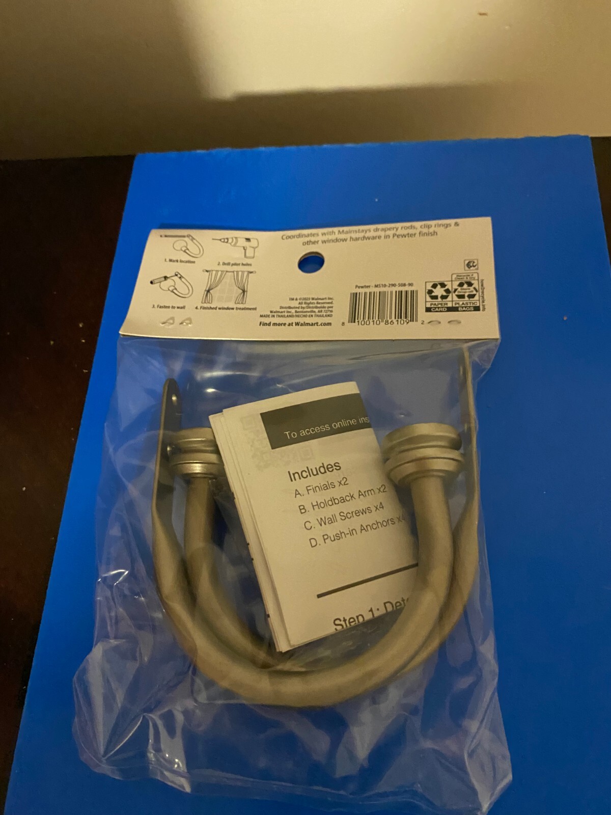MAINSTAYS PEWTER FINISH DECORATIVE END CAP CURTAIN HOLDBACKS (2 PACK)