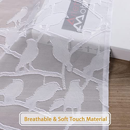 Anji Bird 2 Panels Sheer Kitchen Valances for Windows 14 Inches Long, Classic