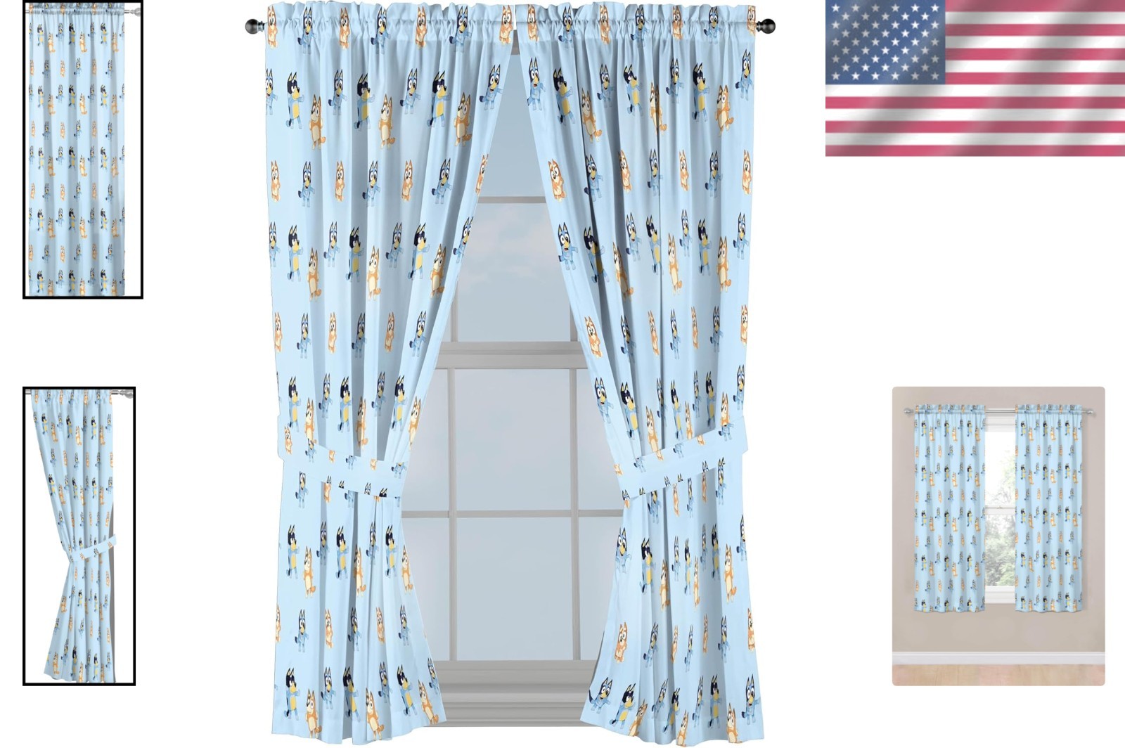 Kids Bedroom Curtains Bluey Bingo Set 4 Pieces 42×63 Water Resistant Kids Roo…