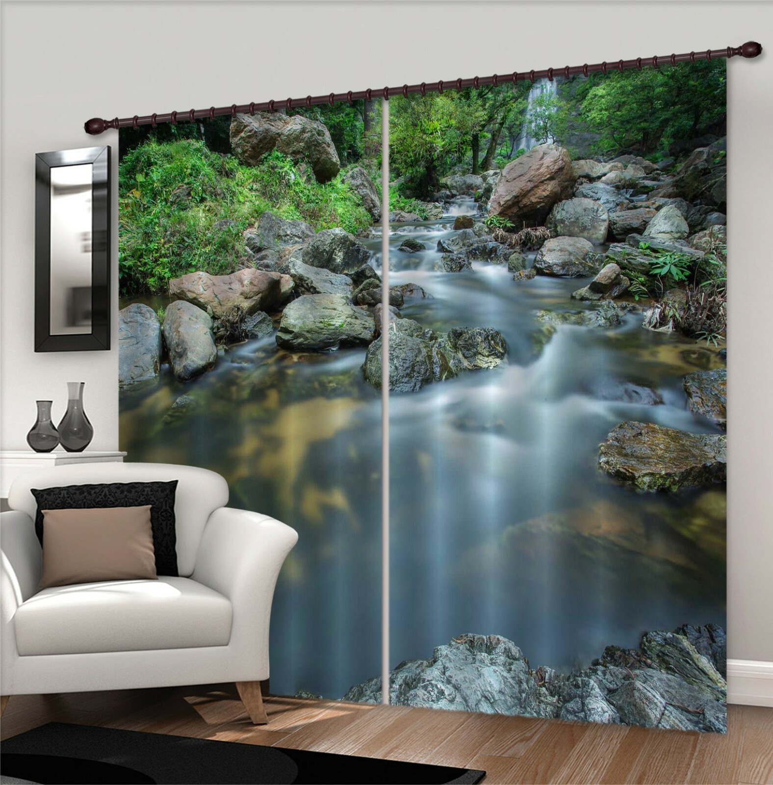 3D Stream Stones Grass ZHUA425 Blockout Photo Curtain Fabric Window Amy