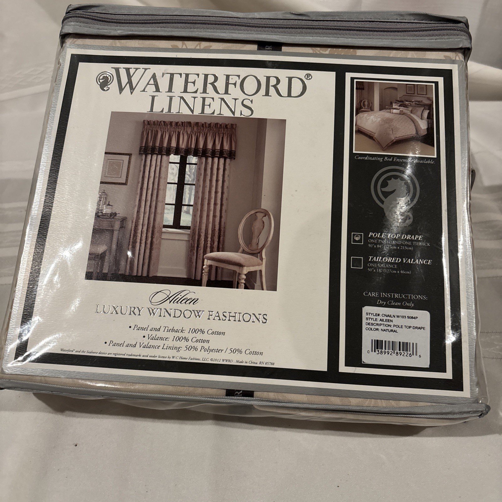 Waterford Linens Aileen Rod Pocket Window Curtain Panel & Tie 50 X 84 Natural