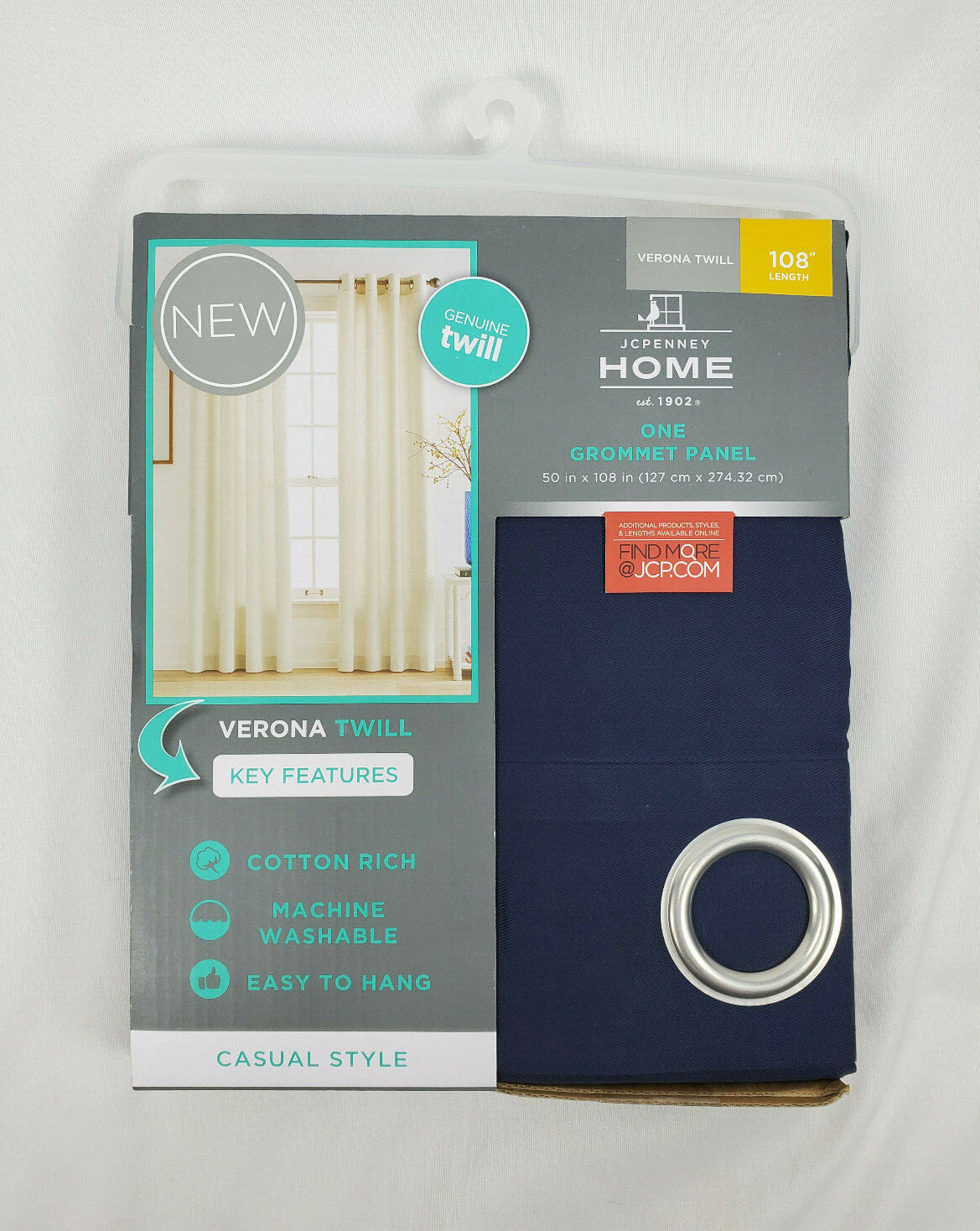 JCP Home Mood Indigo Blue Verona Twill Grommet-Top Curtain Panel, 50″x108″