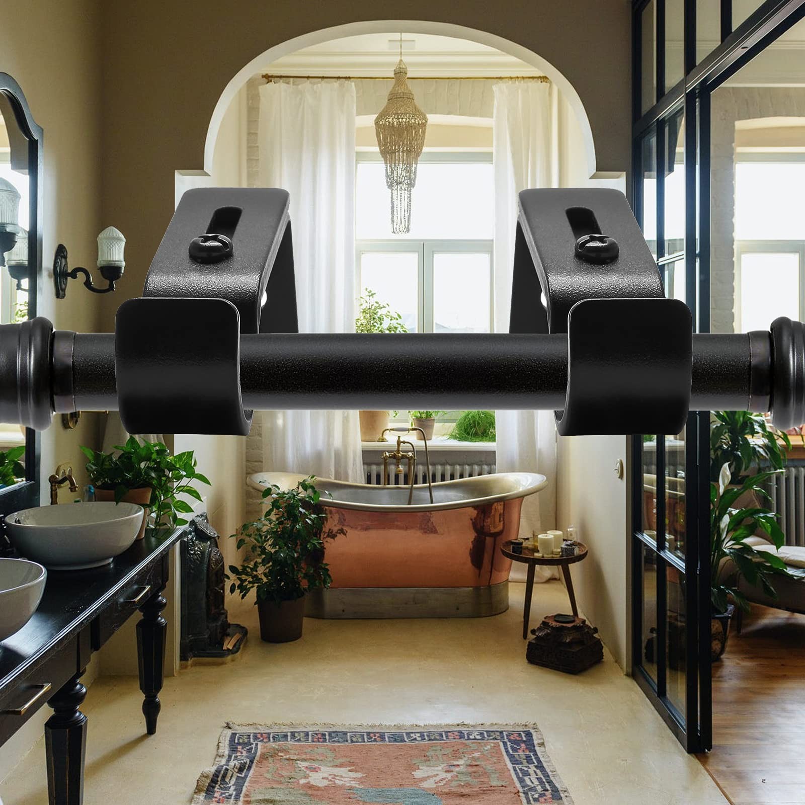 4 PCS Heavy Duty Adjustable Curtain Rod Brackets Wall Mount Black 5/83/4