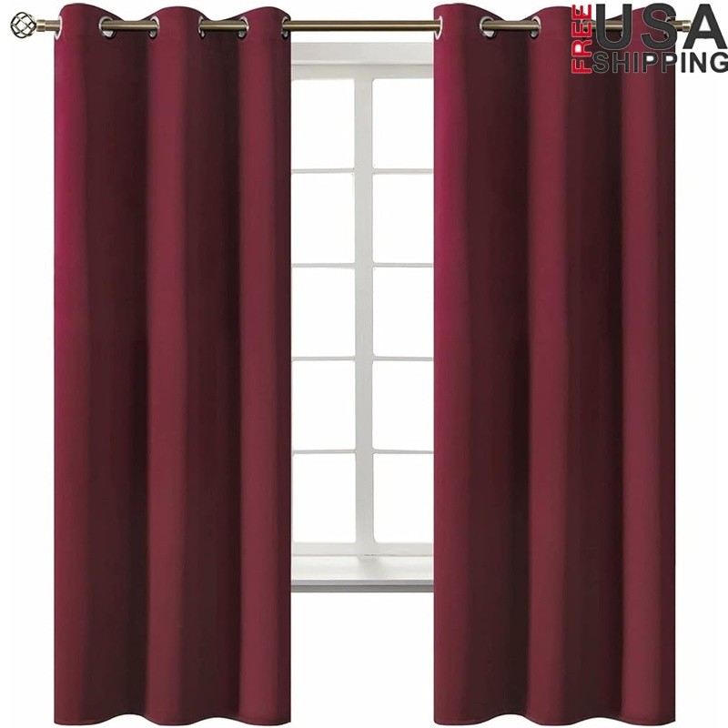 Blackout Curtains Polyester Thermal Insulated Grommet Panels Noise Reducing New