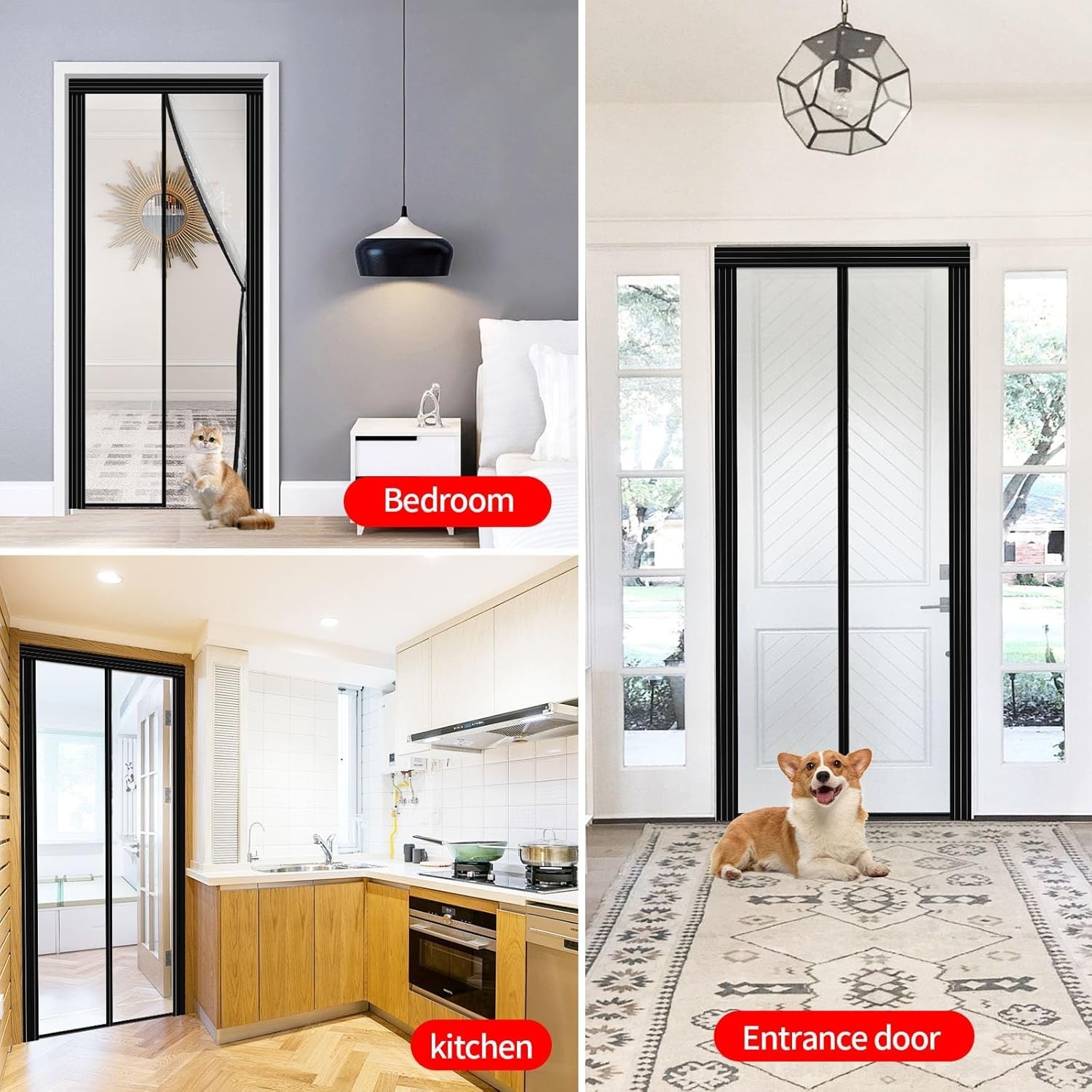Magnetic Auto Closer Door Curtain 34″-39″ x 81″-84″ for Summer & Winter Comfort