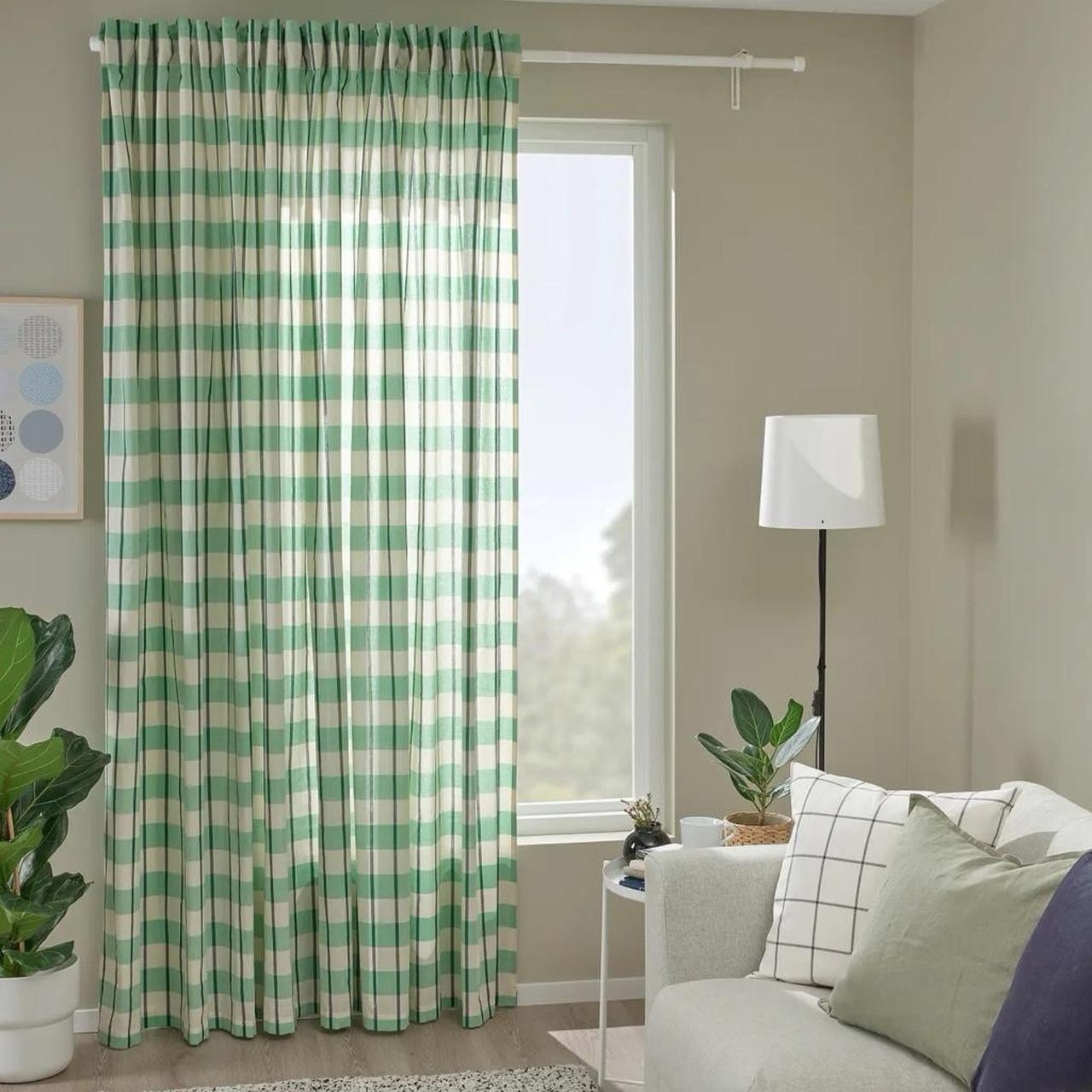 TWO 2X IKEA GLANSHAGTORN Curtain Panels Green White/Black Each118x98″ 105.561.12