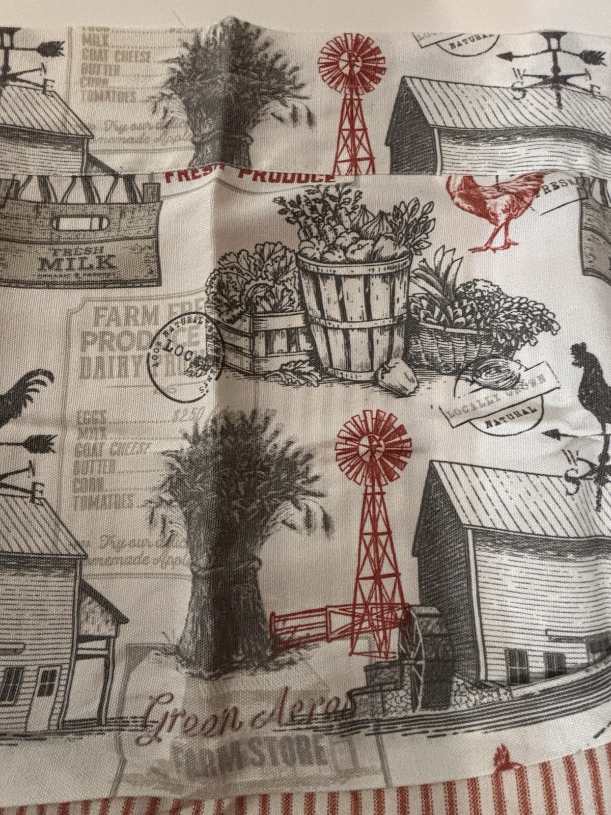 Better Homes & Gardens Red Rustic Farm Print Valance 60 x 16” Farmhouse Country