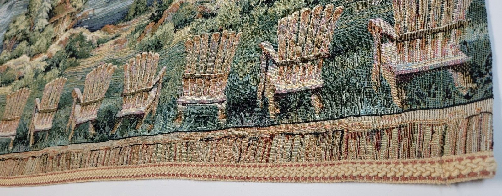 Croscill Tapestry Valance Fishing Cabin Mountain Lake Rustic Panel Painterly Vtg