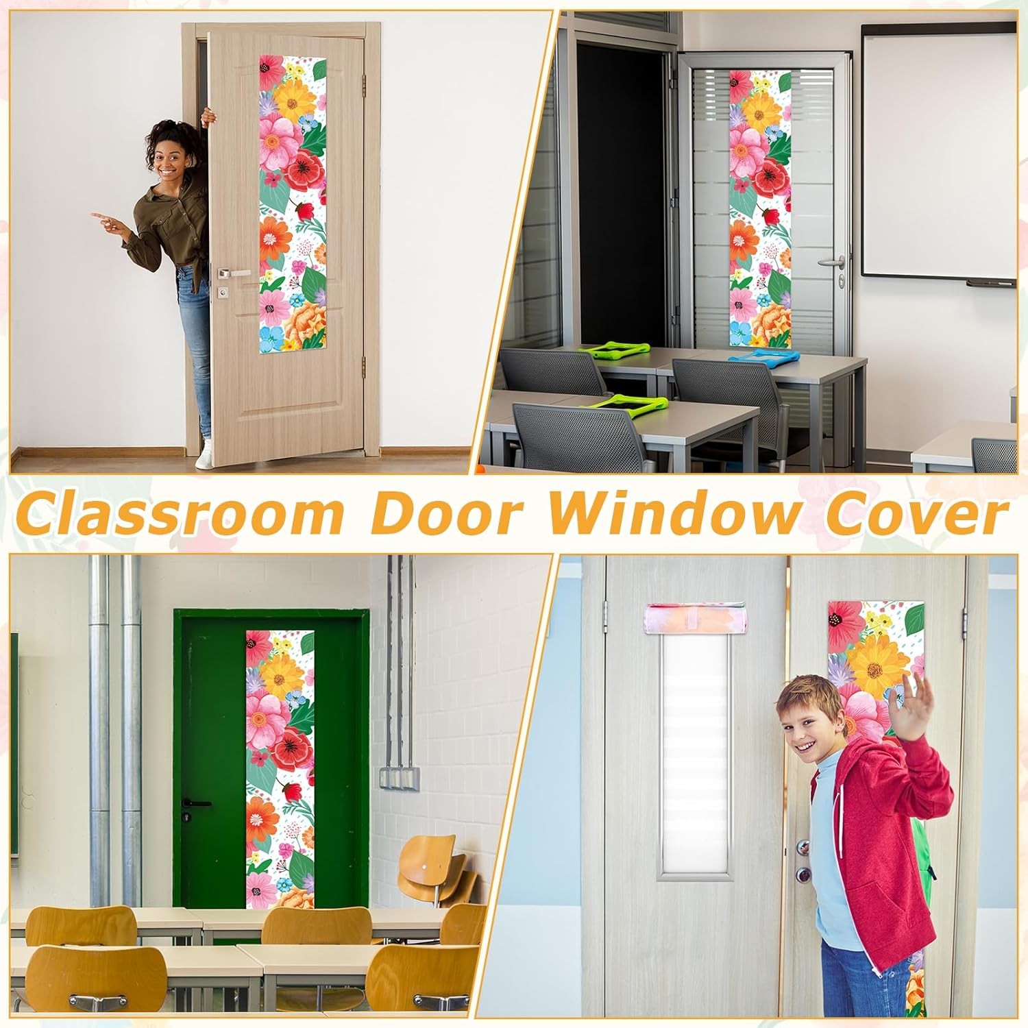 2 PCS Wildflowers Classroom Door Window Cover Flowers Door Curtain Classroom