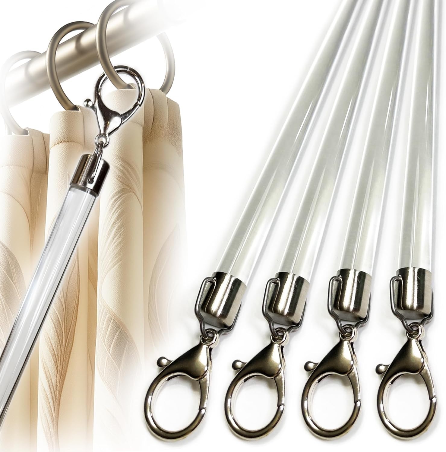 NEW 36 Inch Curtain Pull Wand Acrylic Clear Drapery Rod Steel Cap 4 Pack