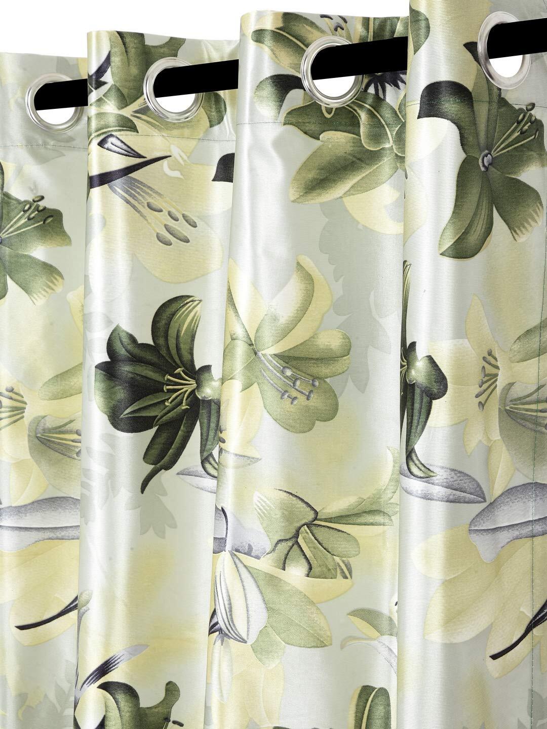 Flower Polyester 7 ft Door Curtains Green 2 Pieces