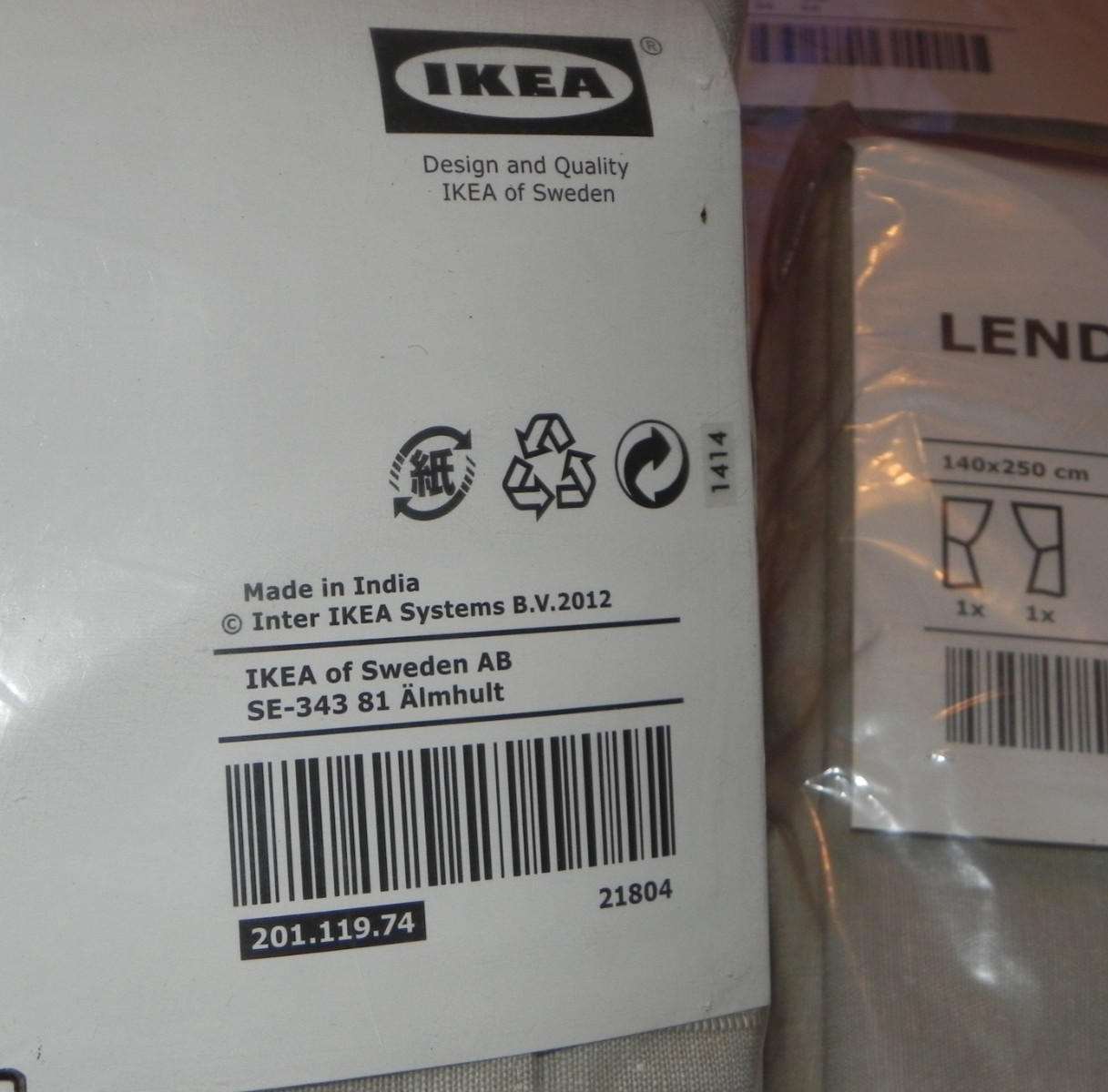 Ikea LENDA Curtains 2 Panels w/Ties 55″ x 98” Sand Tan Beige NEW 201.119.74