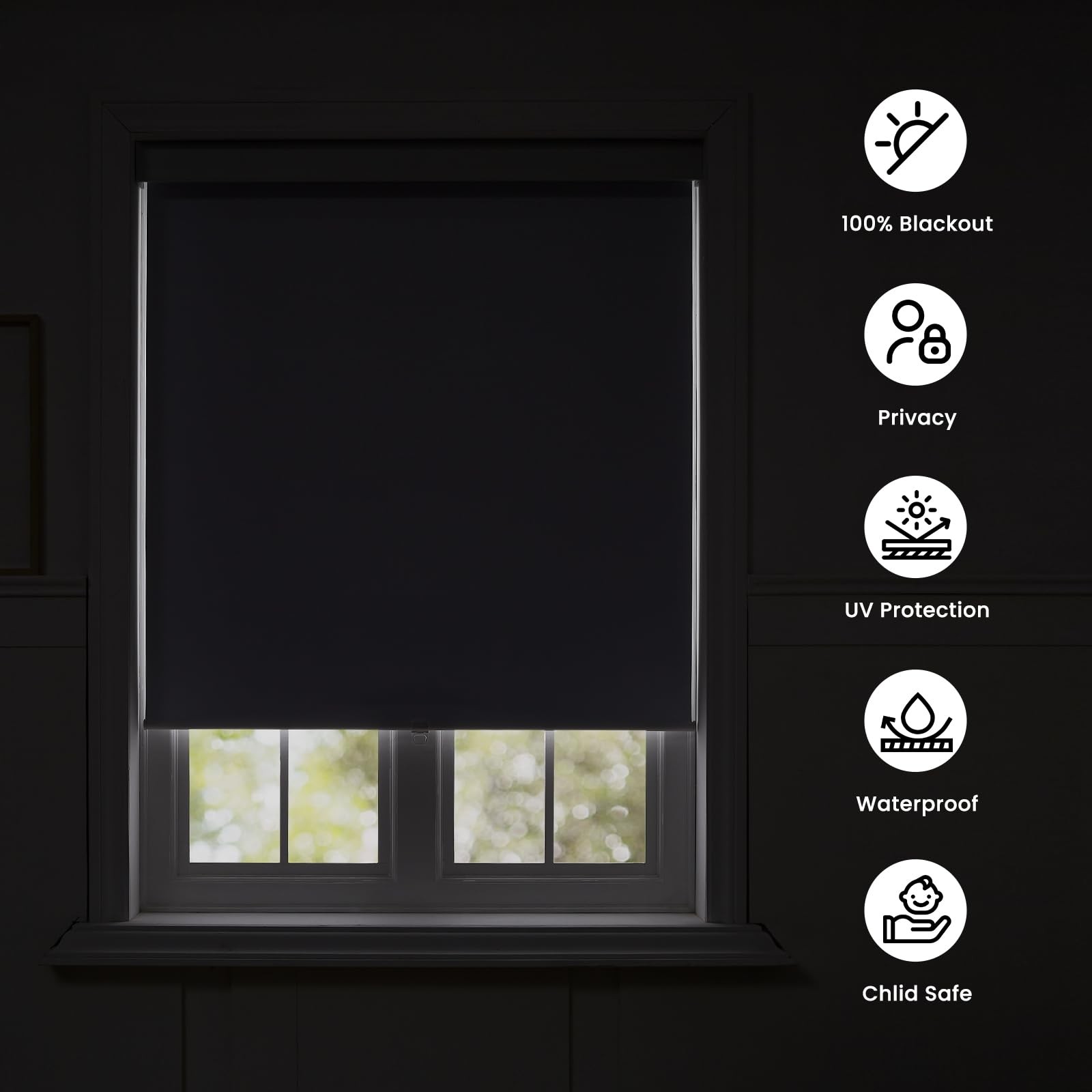 Melodieux 100 Blackout Cordless Free-Stop Roller Shade Window Blind Thermal